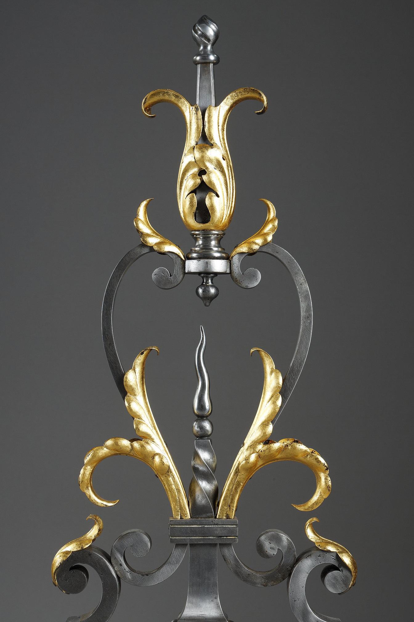 Pair of wrought iron landiers (andirons), late 19th century For Sale 7