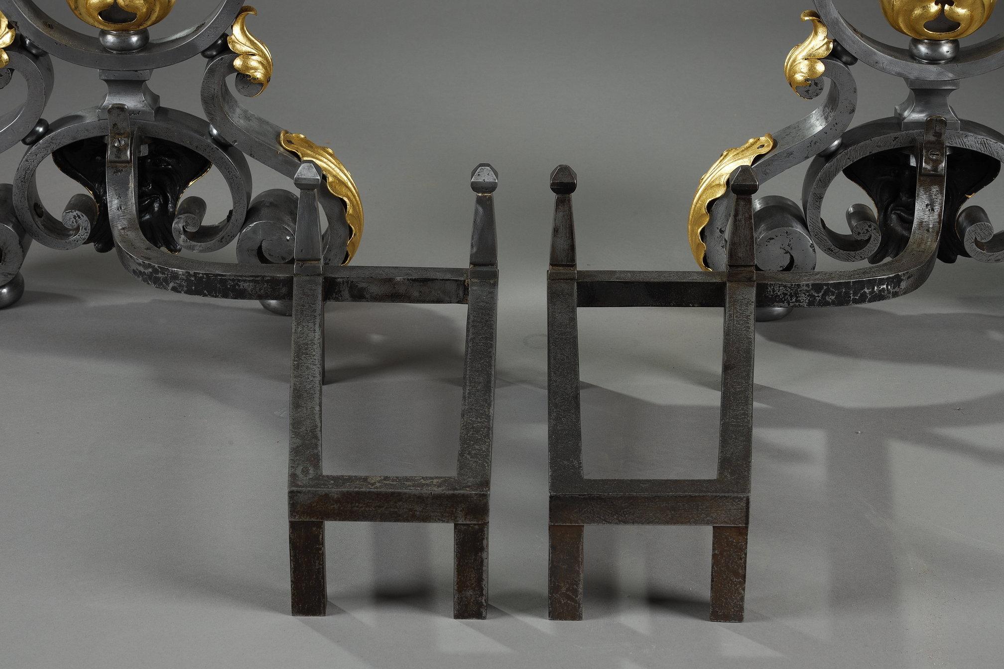Pair of wrought iron landiers (andirons), late 19th century For Sale 14