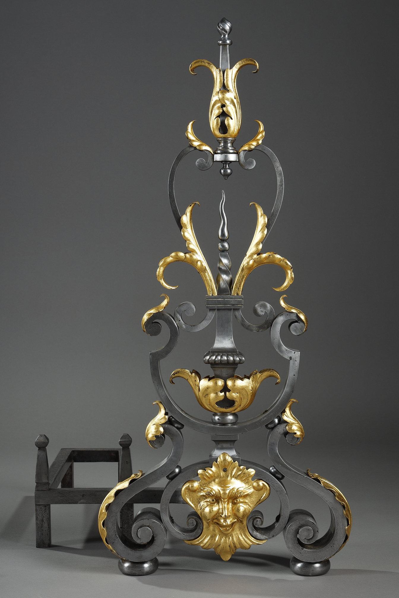 Pair of wrought iron landiers (andirons), late 19th century For Sale 2