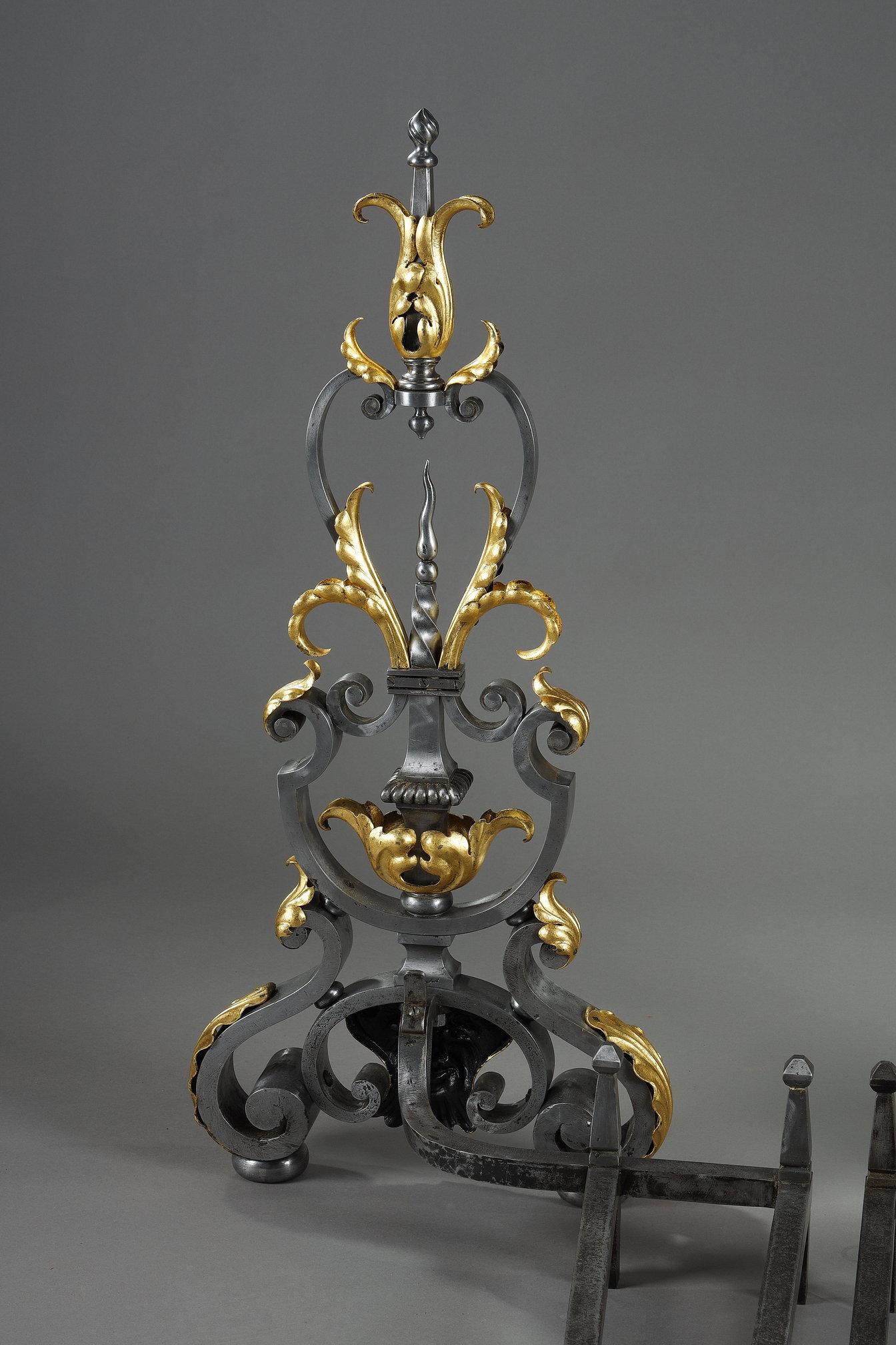 Pair of wrought iron landiers (andirons), late 19th century For Sale 3
