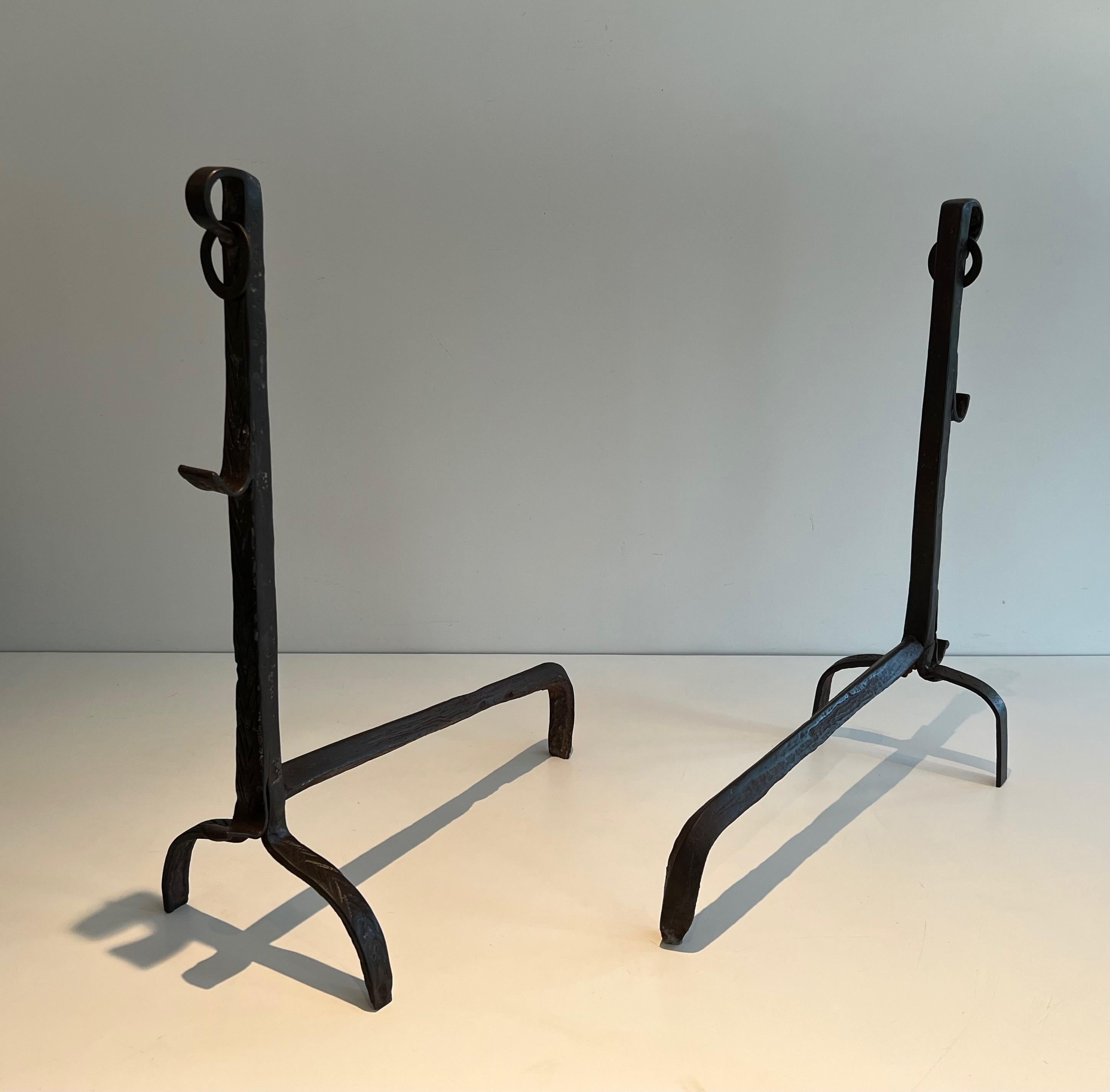 Pair of Wrought Iron Landiers For Sale 5