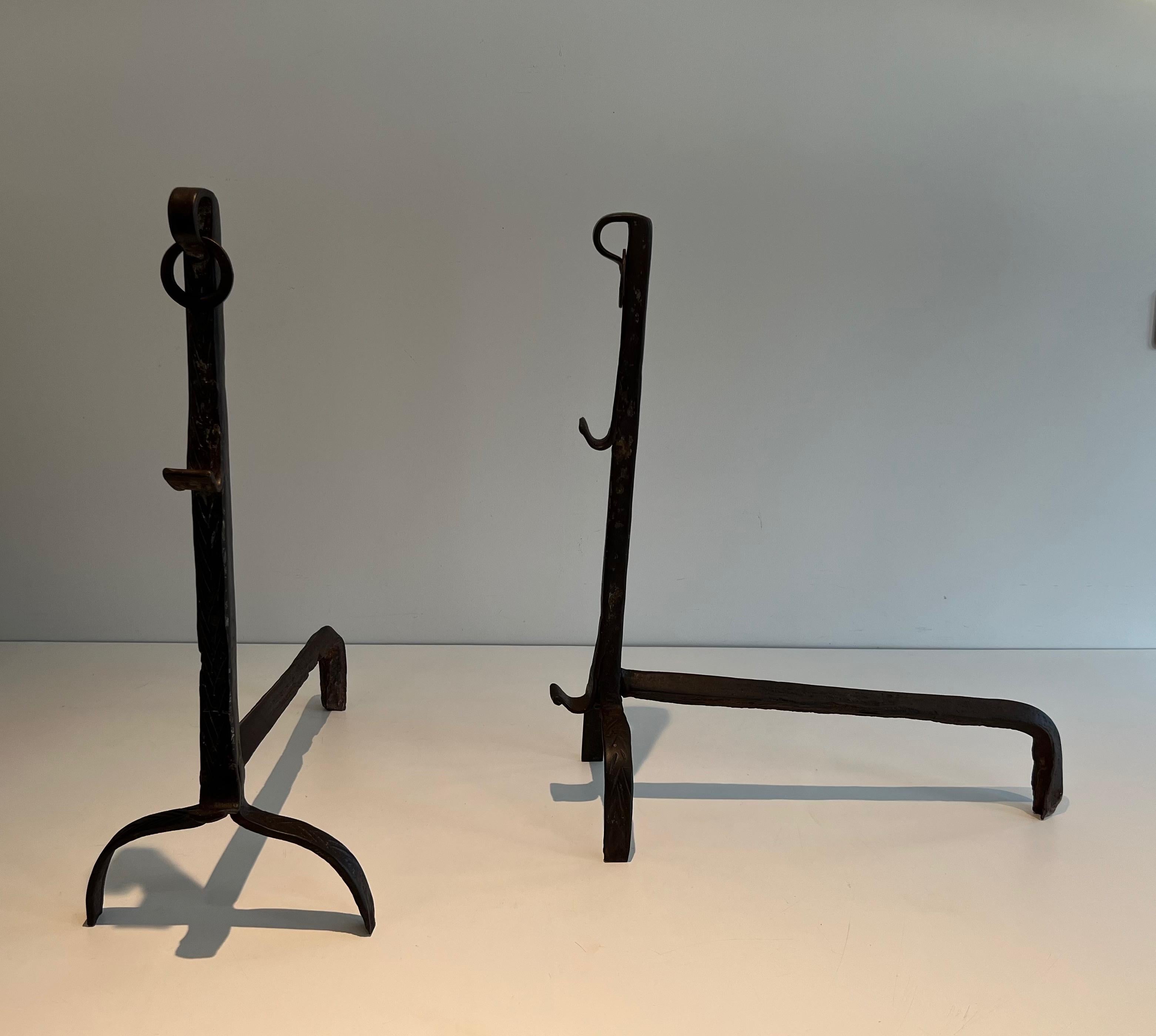 Louis XVI Pair of Wrought Iron Landiers For Sale