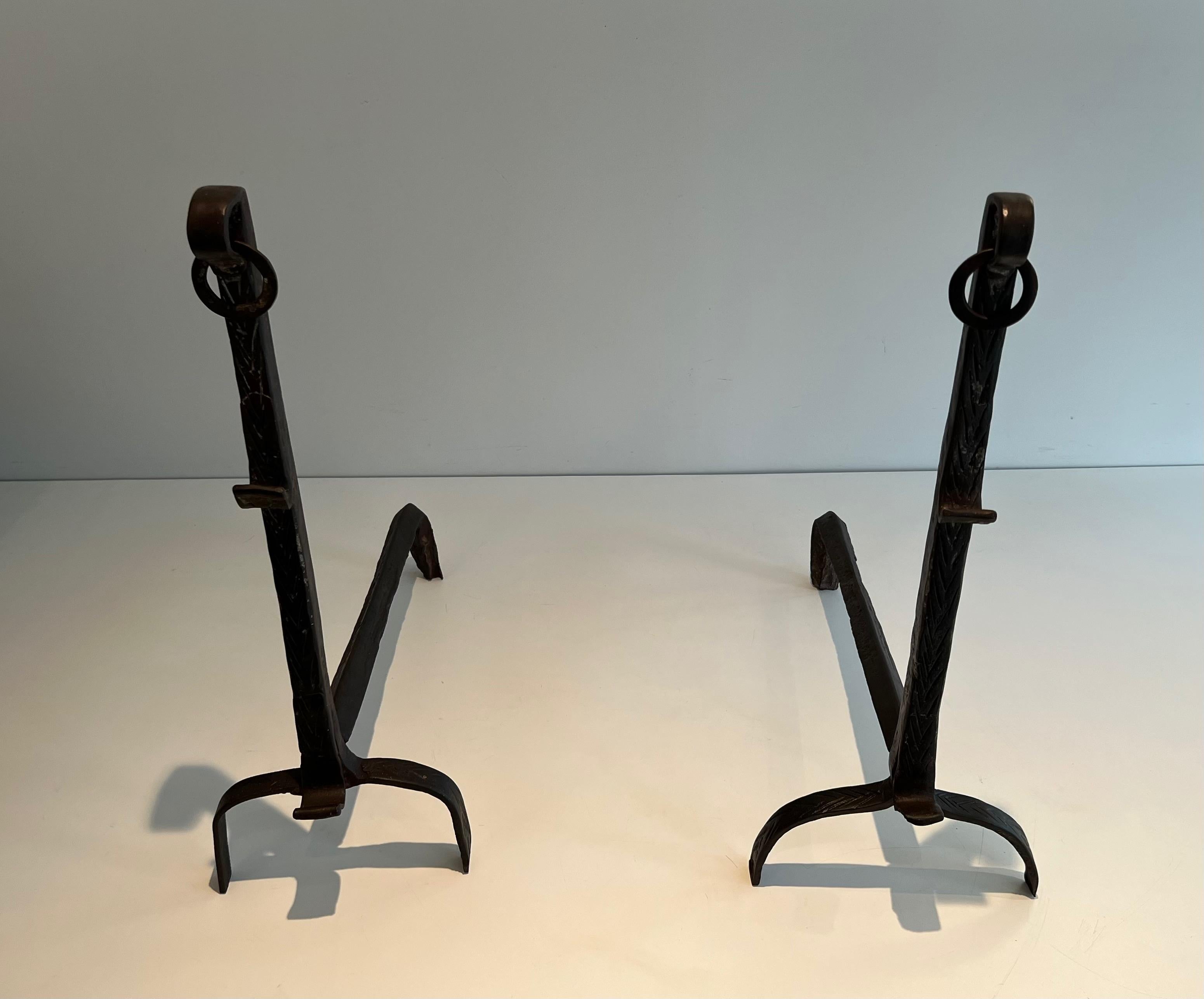 Pair of Wrought Iron Landiers For Sale 3