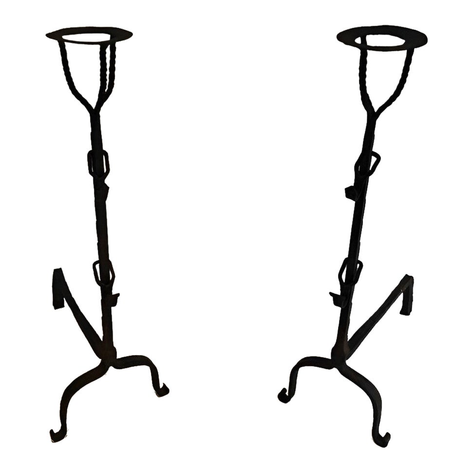 Pair of Wrought Iron Landiers For Sale