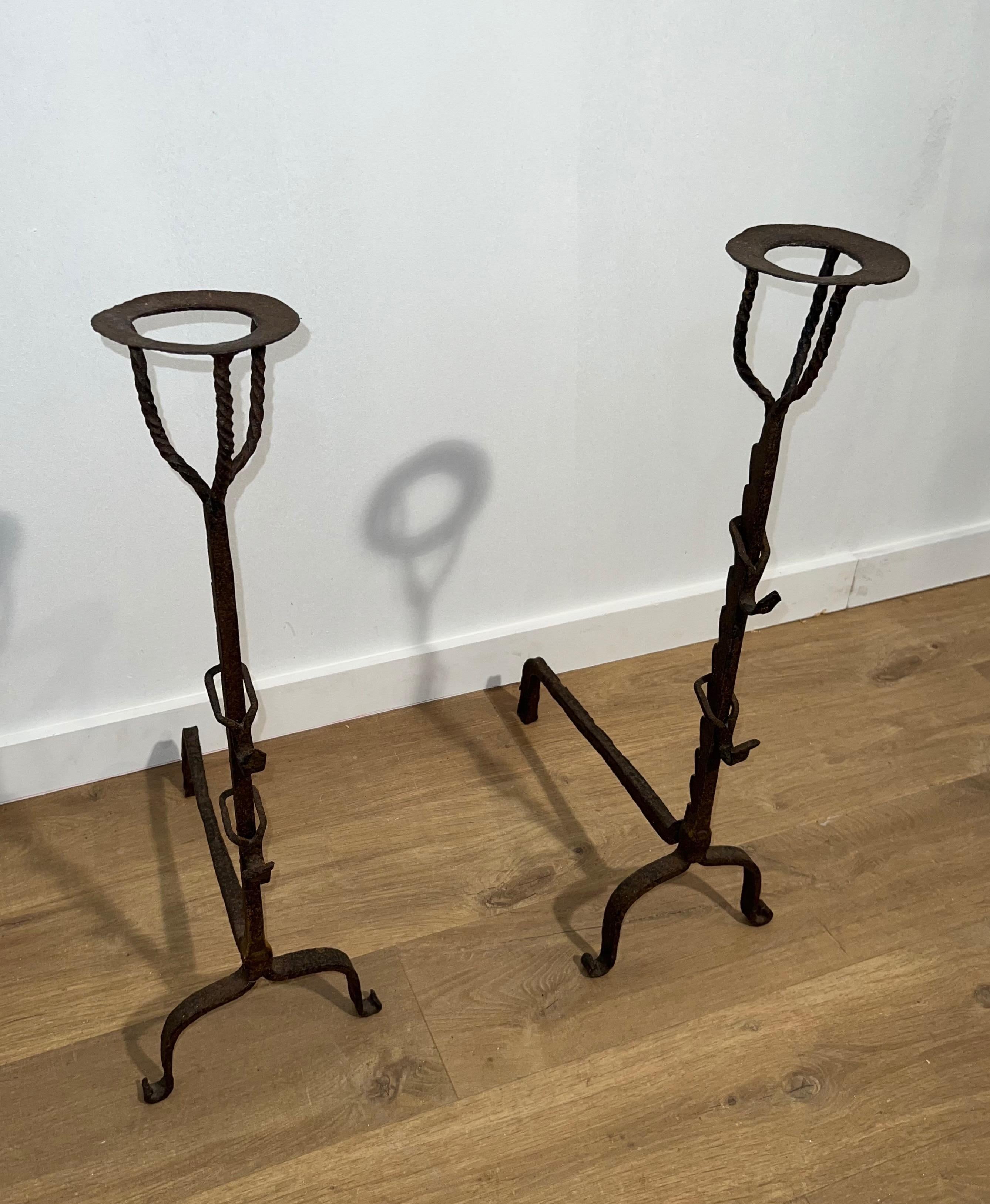 Pair of Wrought Iron Landiers. French. 18th century For Sale 6