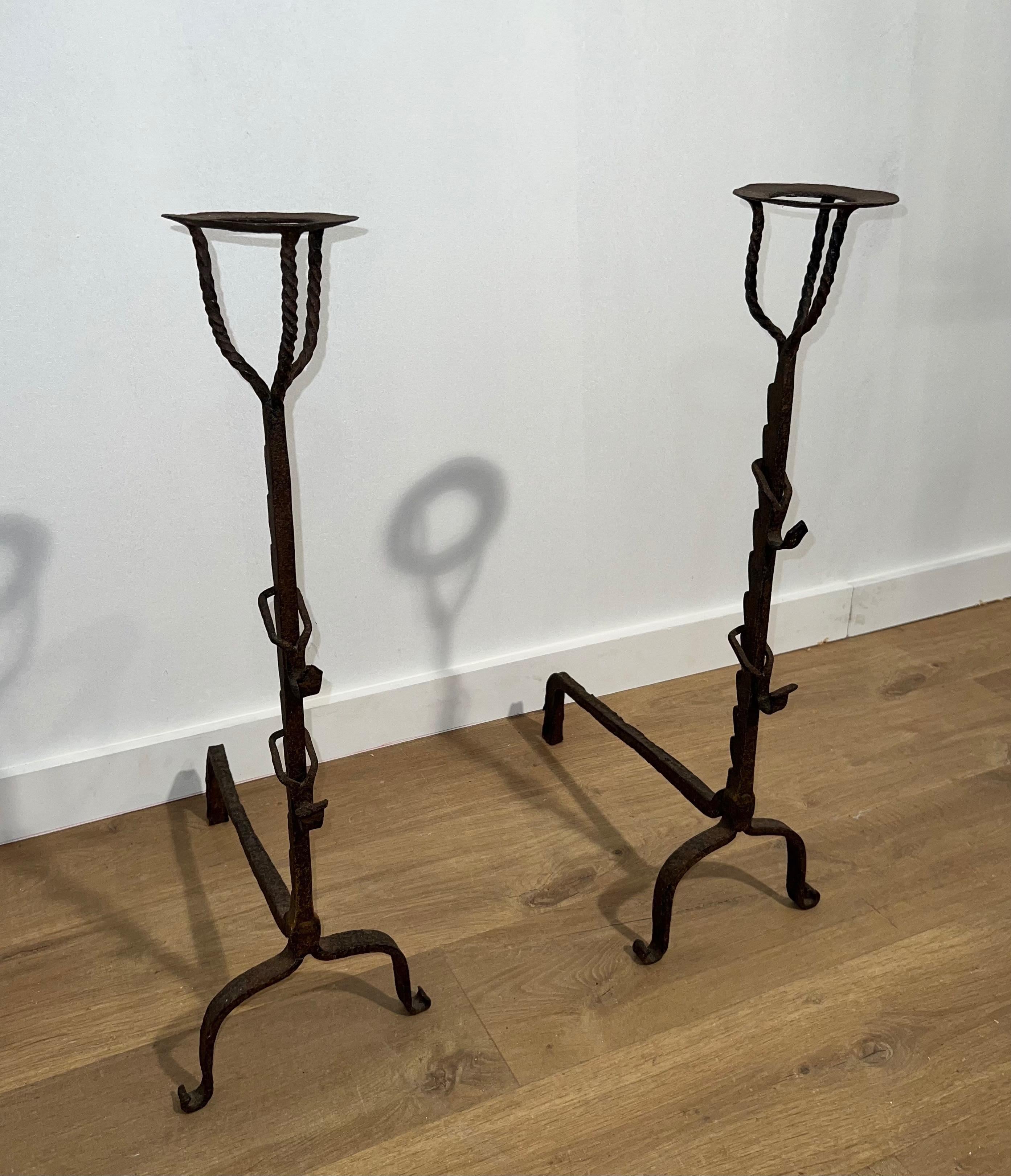 Pair of Wrought Iron Landiers. French. 18th century For Sale 7