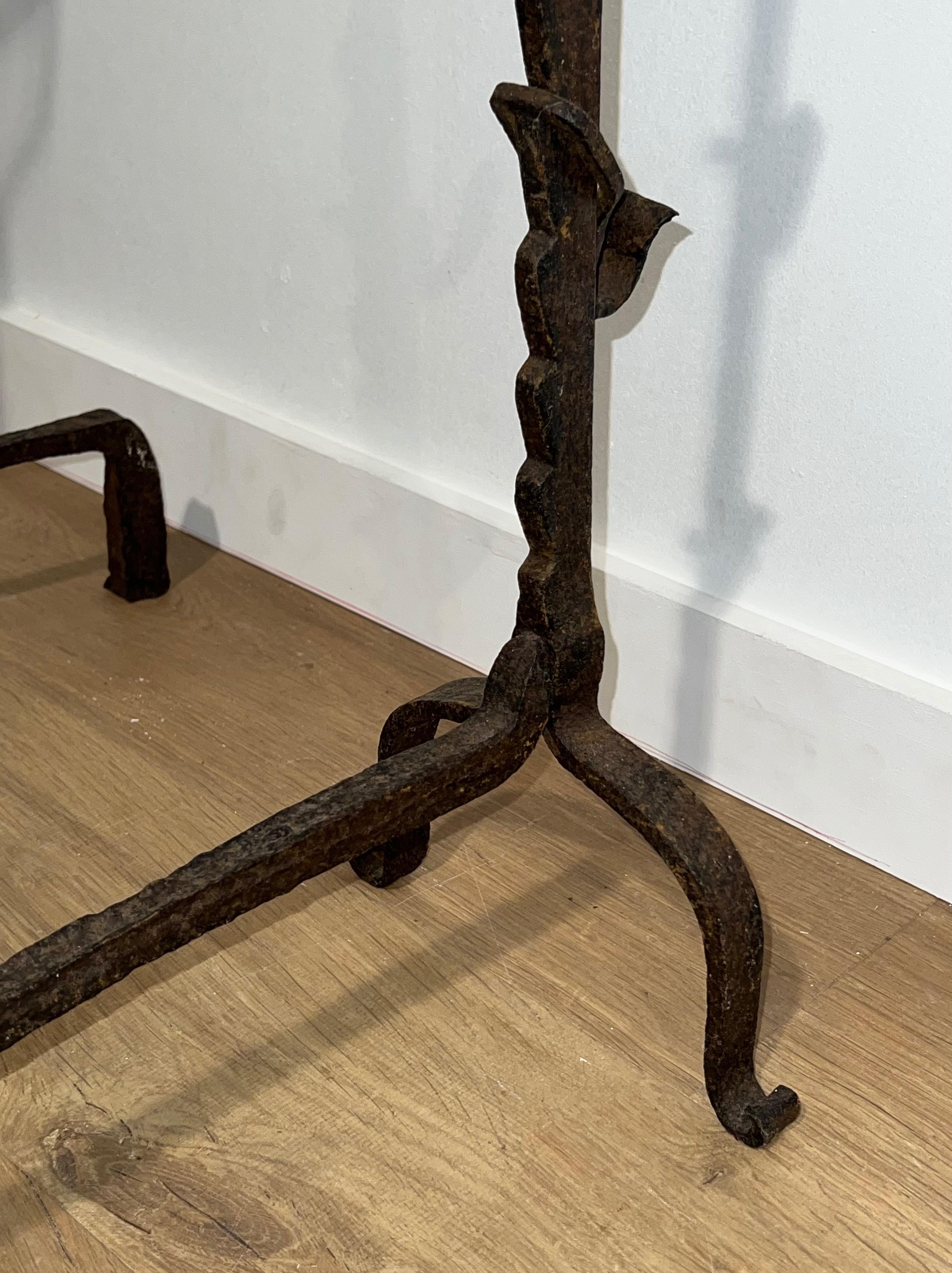 Pair of Wrought Iron Landiers. French. 18th century For Sale 8