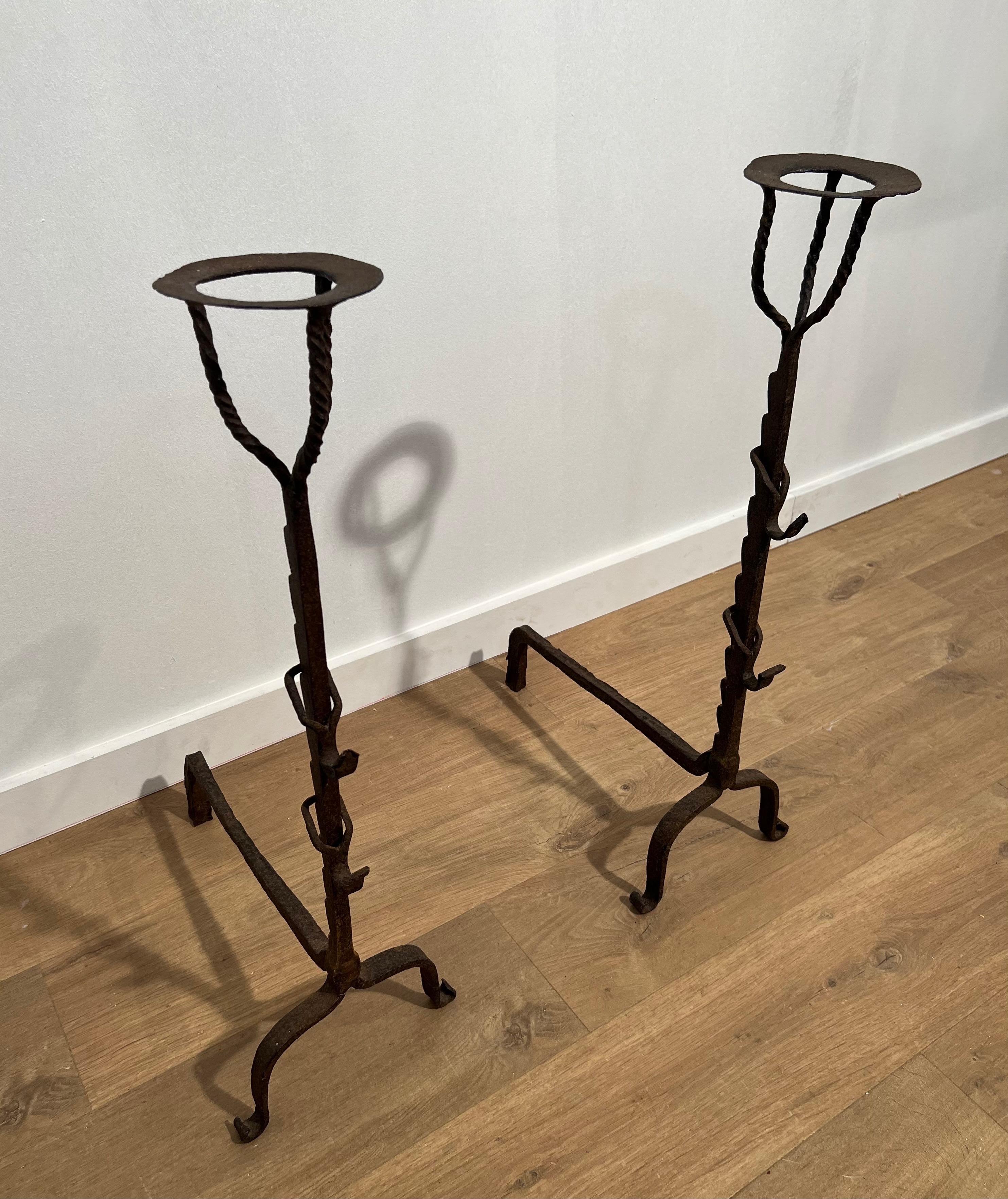 Pair of Wrought Iron Landiers. French. 18th century For Sale 11