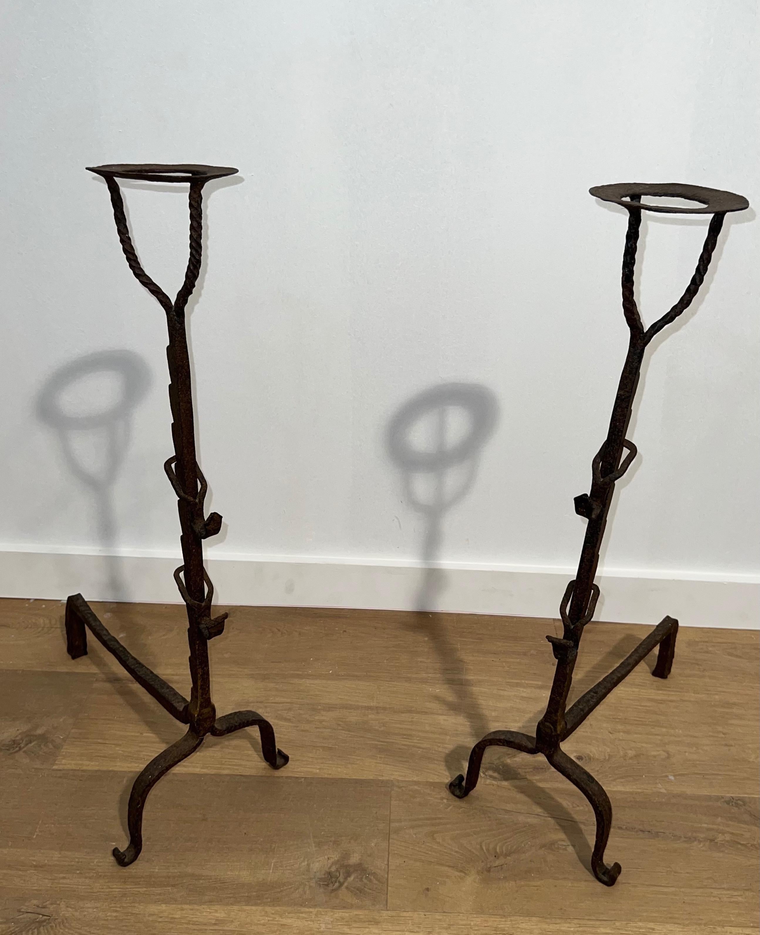 Pair of Wrought Iron Landiers. French. 18th century For Sale 12