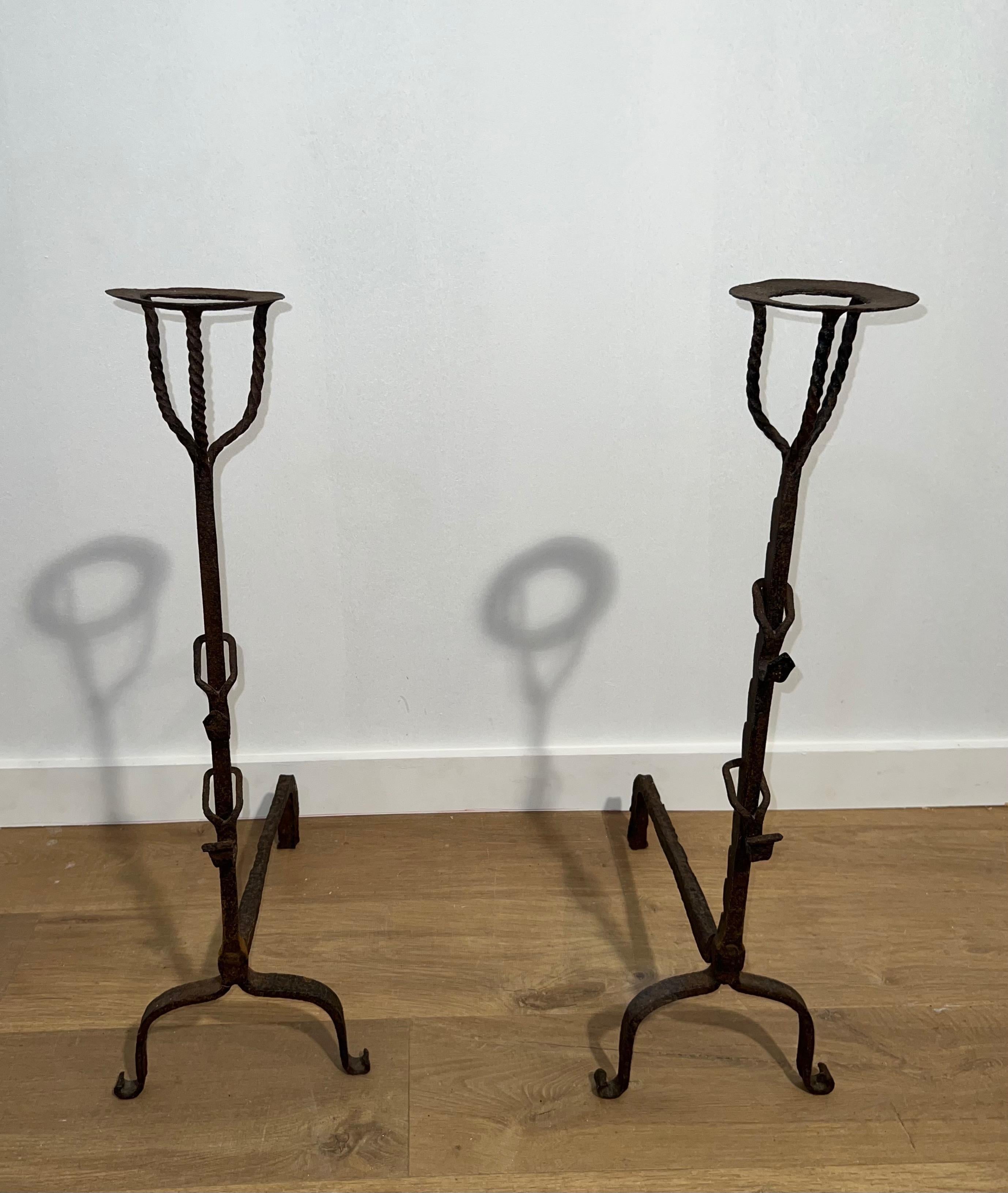 Pair of Wrought Iron Landiers. French. 18th century For Sale 13