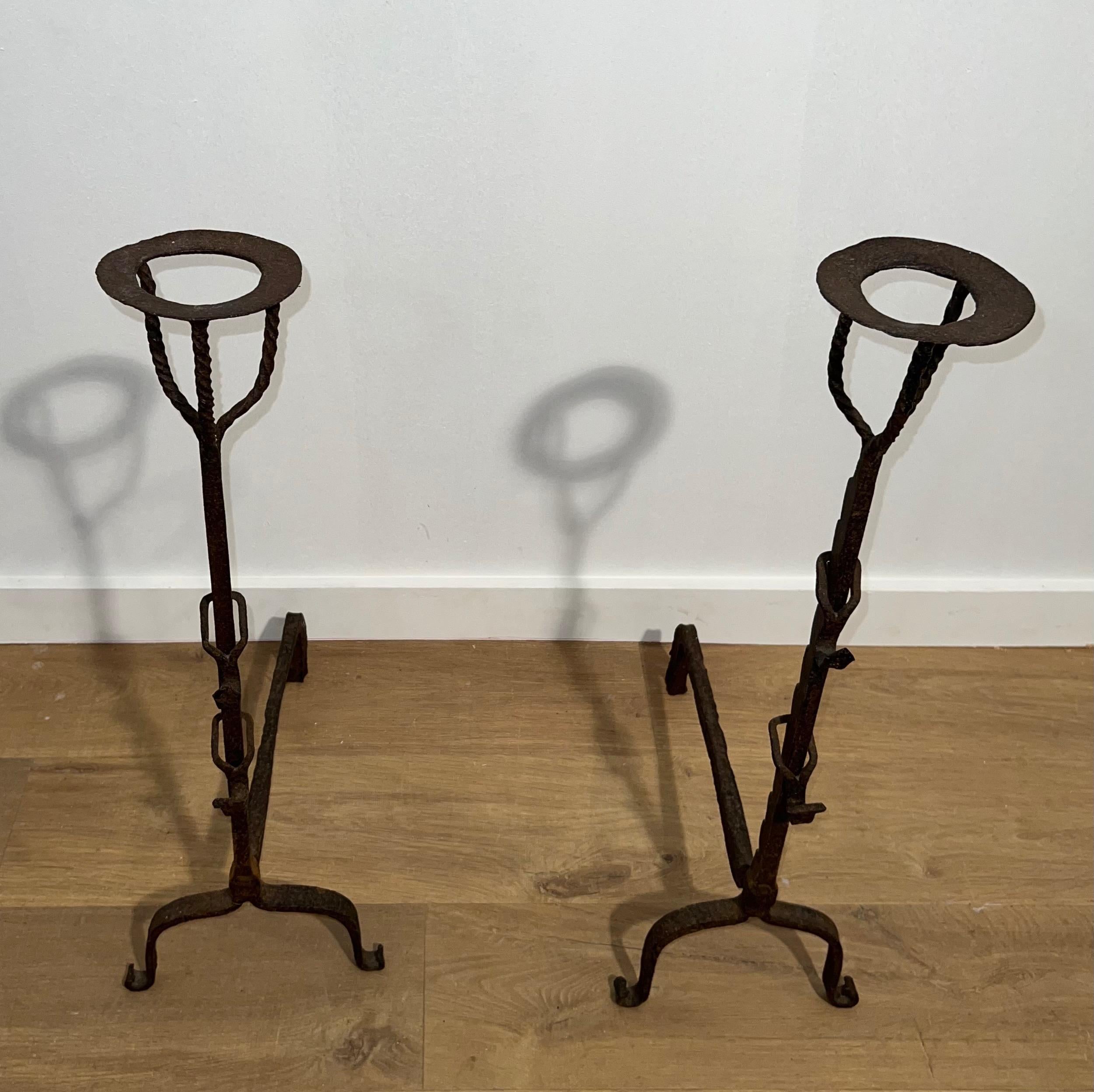 Pair of Wrought Iron Landiers. French. 18th century For Sale 14