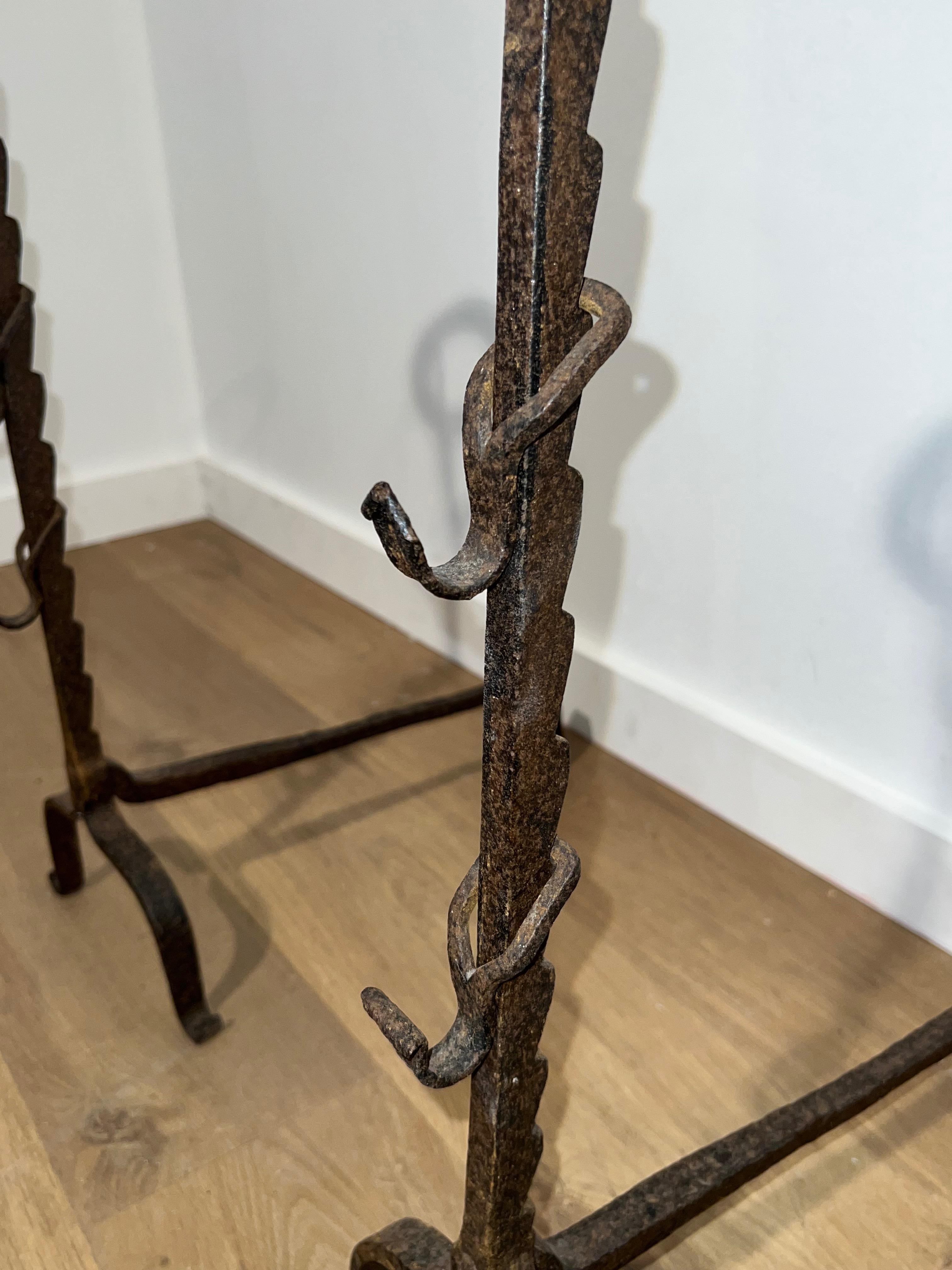 Pair of Wrought Iron Landiers. French. 18th century For Sale 4