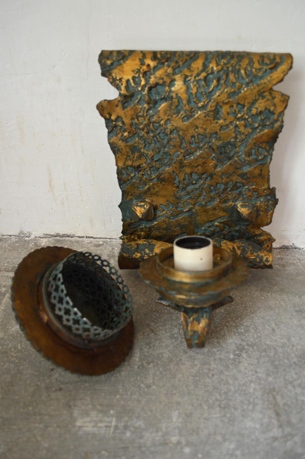 Pair of Wrought Iron Lanterns Sconces with Bronze Patina, 1970s For Sale 4