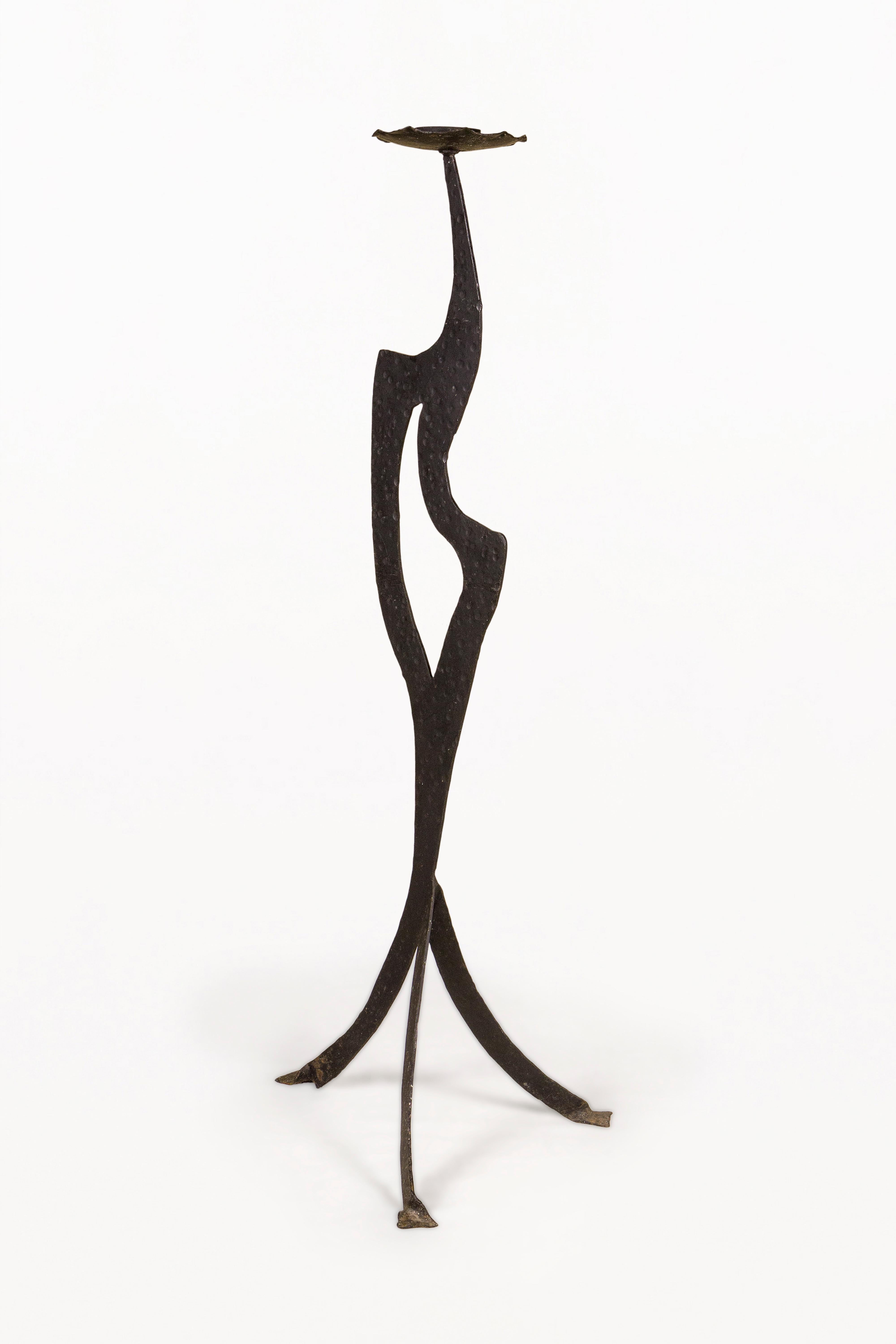 French Pair of Wrought Iron Large Brutalist Candelabras, Circa 1970s, France For Sale