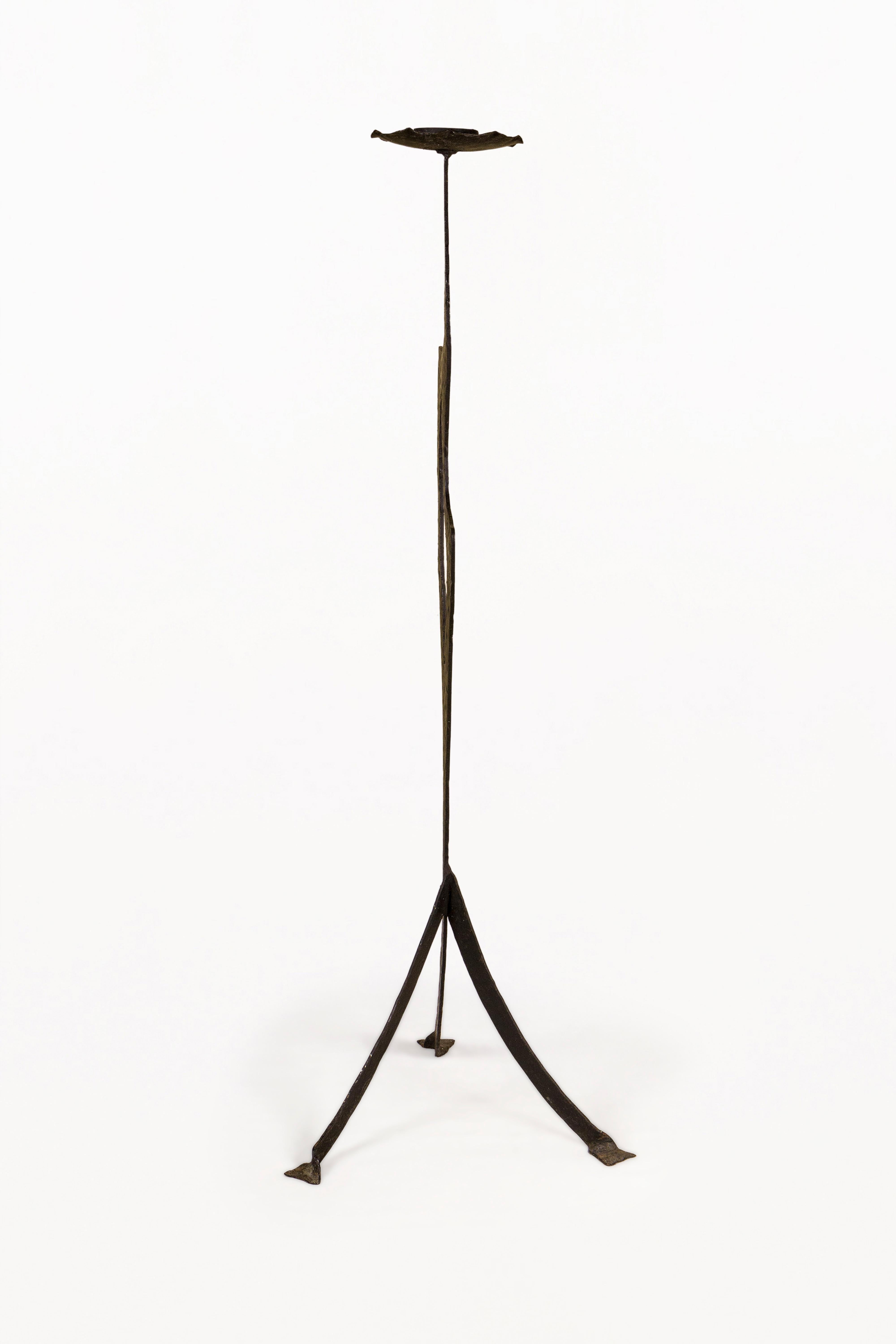 Hammered Pair of Wrought Iron Large Brutalist Candelabras, Circa 1970s, France For Sale