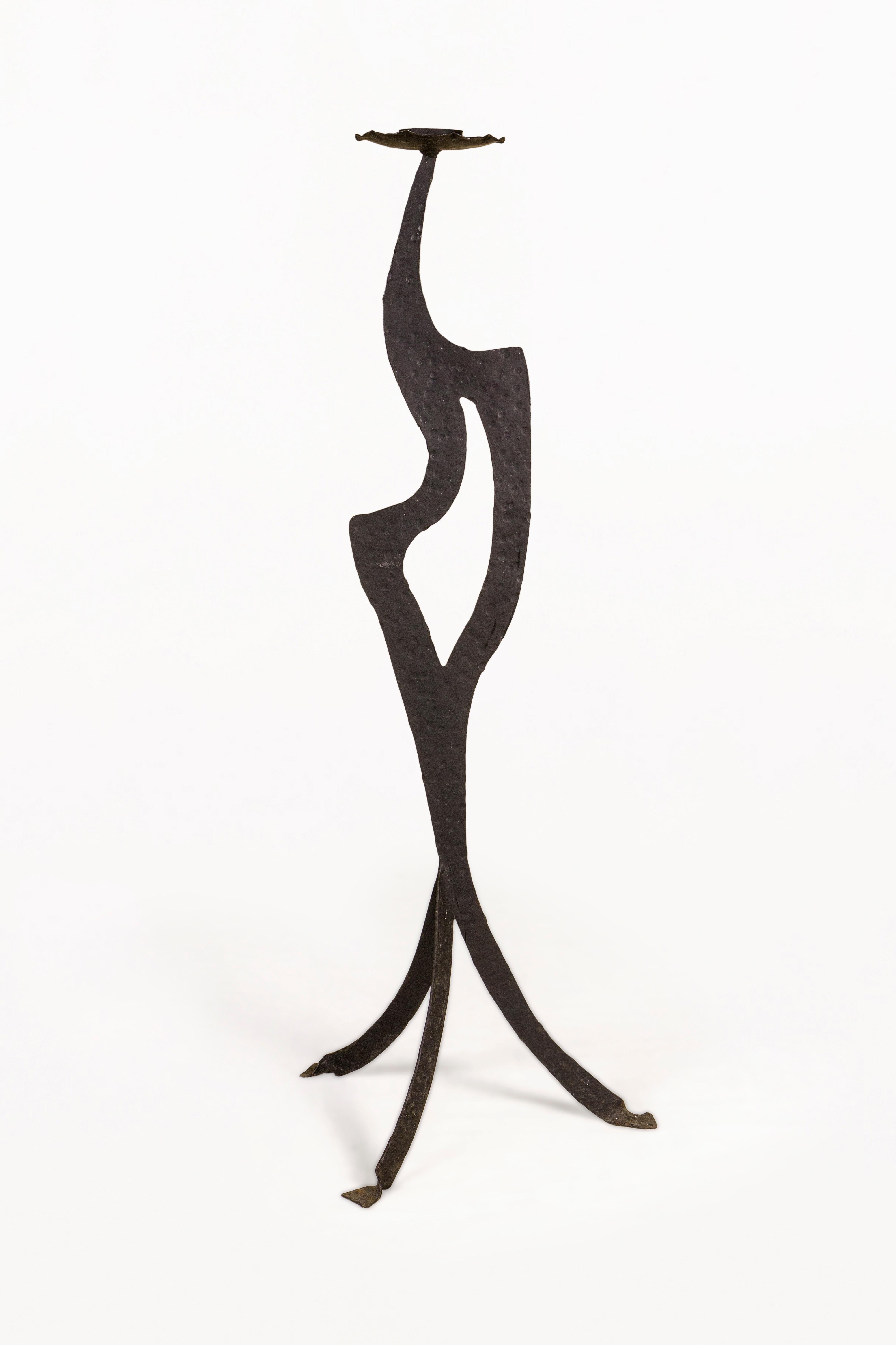 Pair of Wrought Iron Large Brutalist Candelabras, Circa 1970s, France In Good Condition For Sale In Girona, Spain