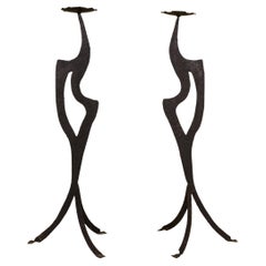 Pair of Wrought Iron Large Brutalist Candelabras, Circa 1970s, France