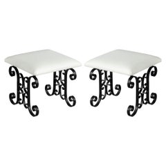 Pair of Wrought Iron Leather Stools