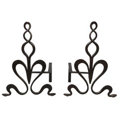 Pair of Wrought Iron Loop Andirons