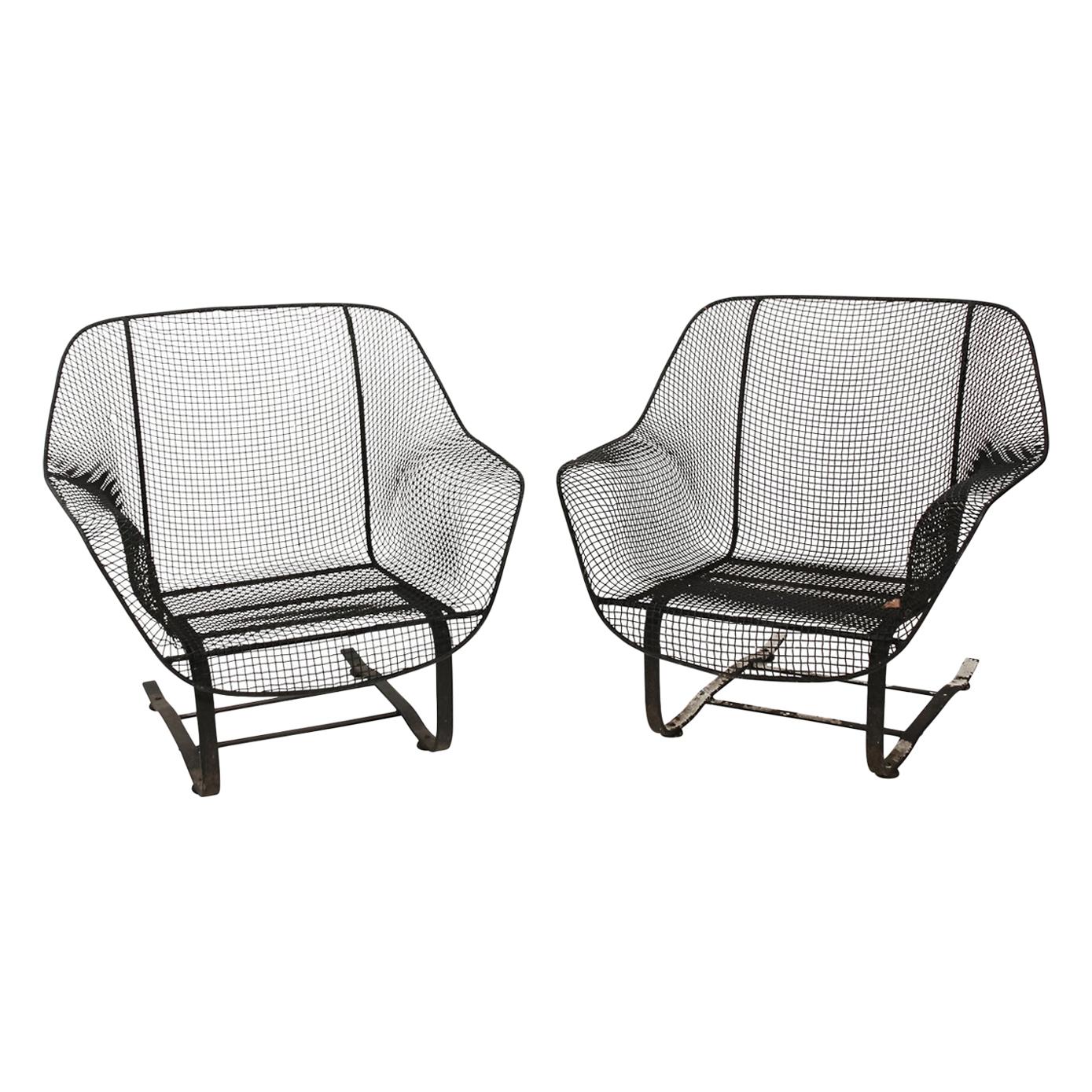 Pair of Wrought Iron Mesh Bouncer Chairs by Russel Woodard