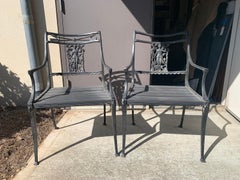 Pair of Wrought Iron Neoclassical "Diana the Huntress" Garden Chairs by Molla