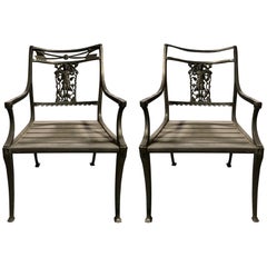 Pair of Wrought Iron Neoclassical "Diana the Huntress" Garden Chairs by Molla