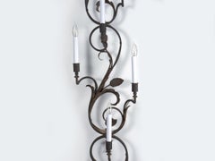 Pair of Wrought Iron Nine-Light Candelabra Wall Sconces