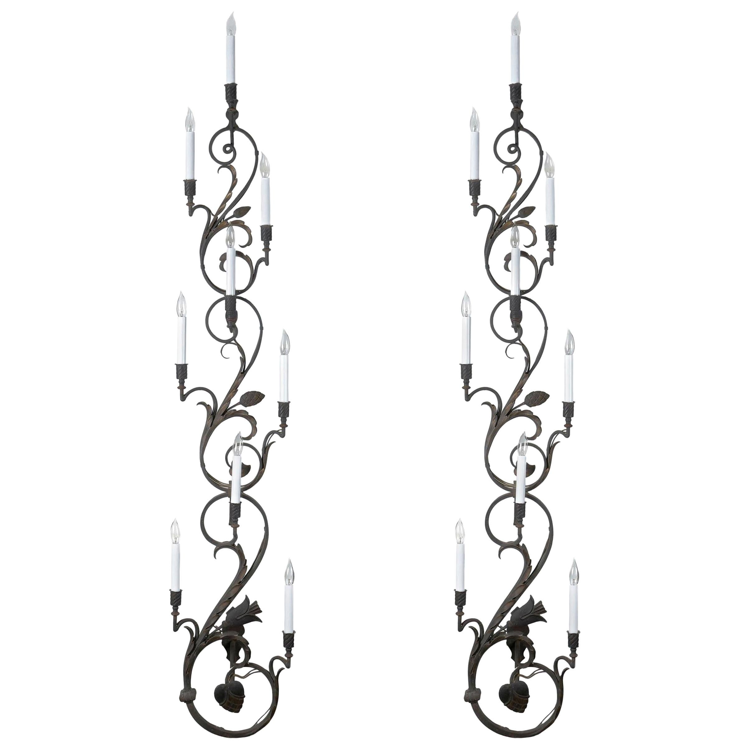 Pair of Wrought Iron Wall Sconces For Sale at 1stDibs