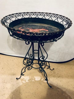 Pair of Wrought Iron Planter Tables with Original Inserts