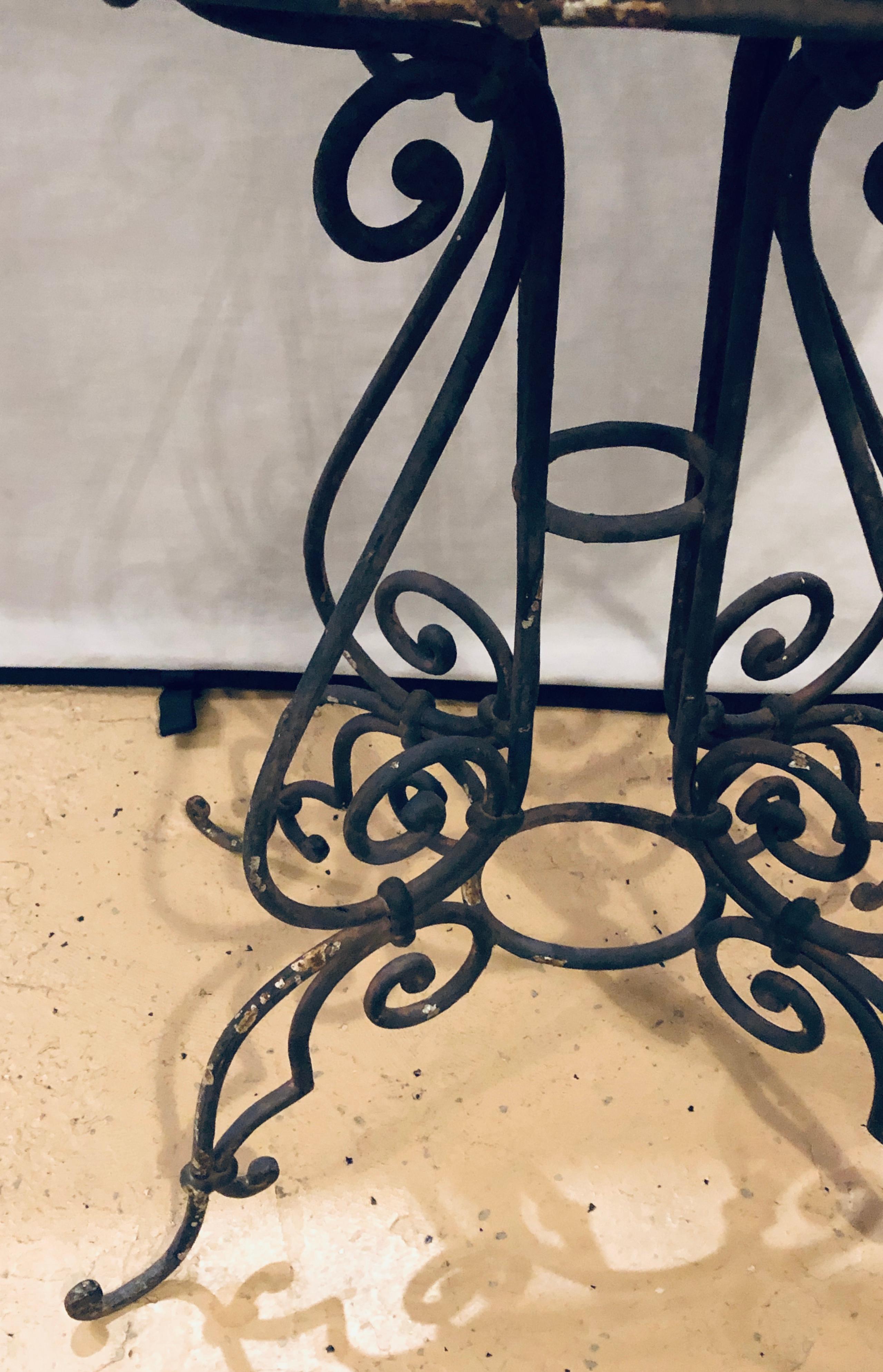 Metal Pair of Wrought Iron Planter Tables with Original Inserts