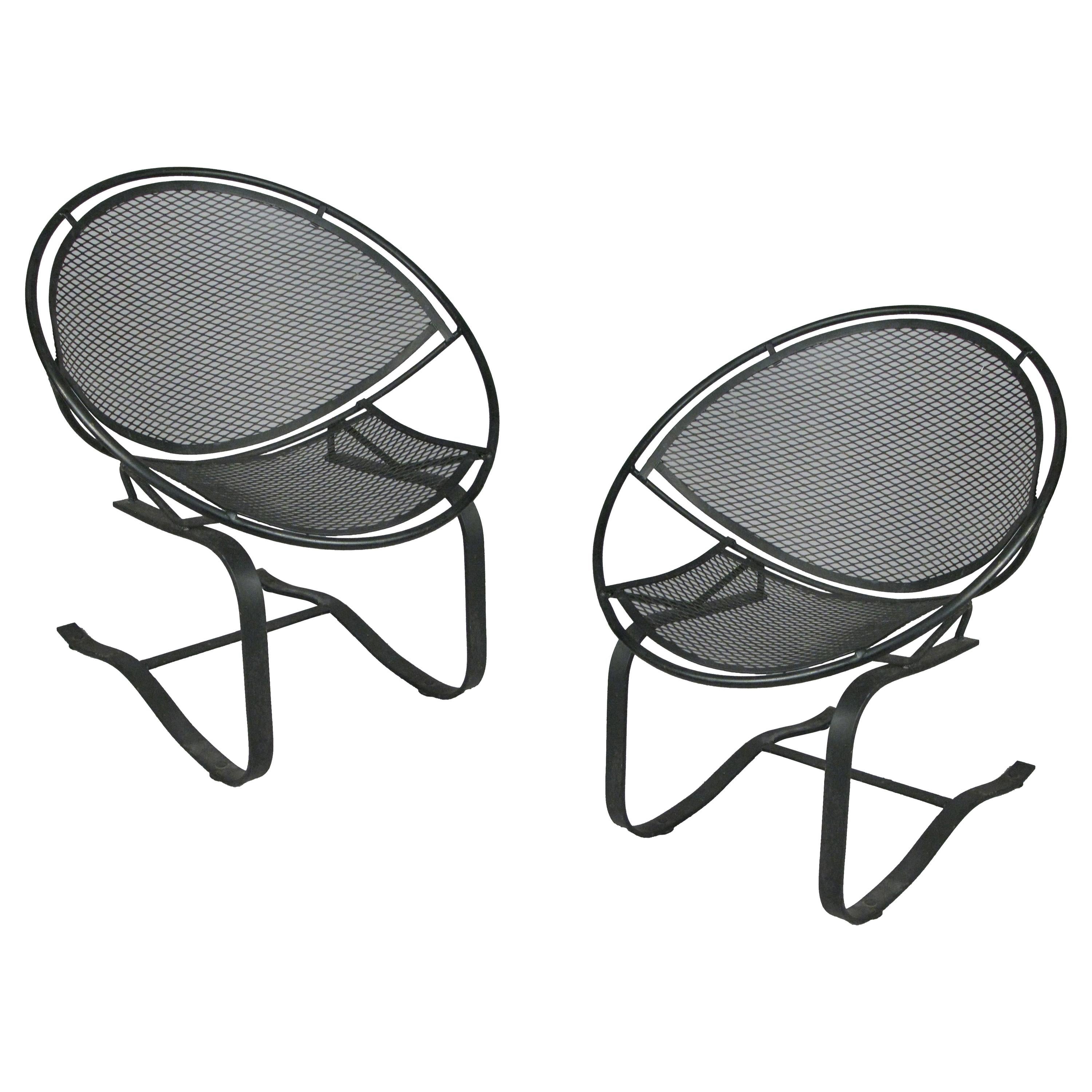 Pair of Wrought Iron Radar Lounge Chairs by Salterini, circa 1950
