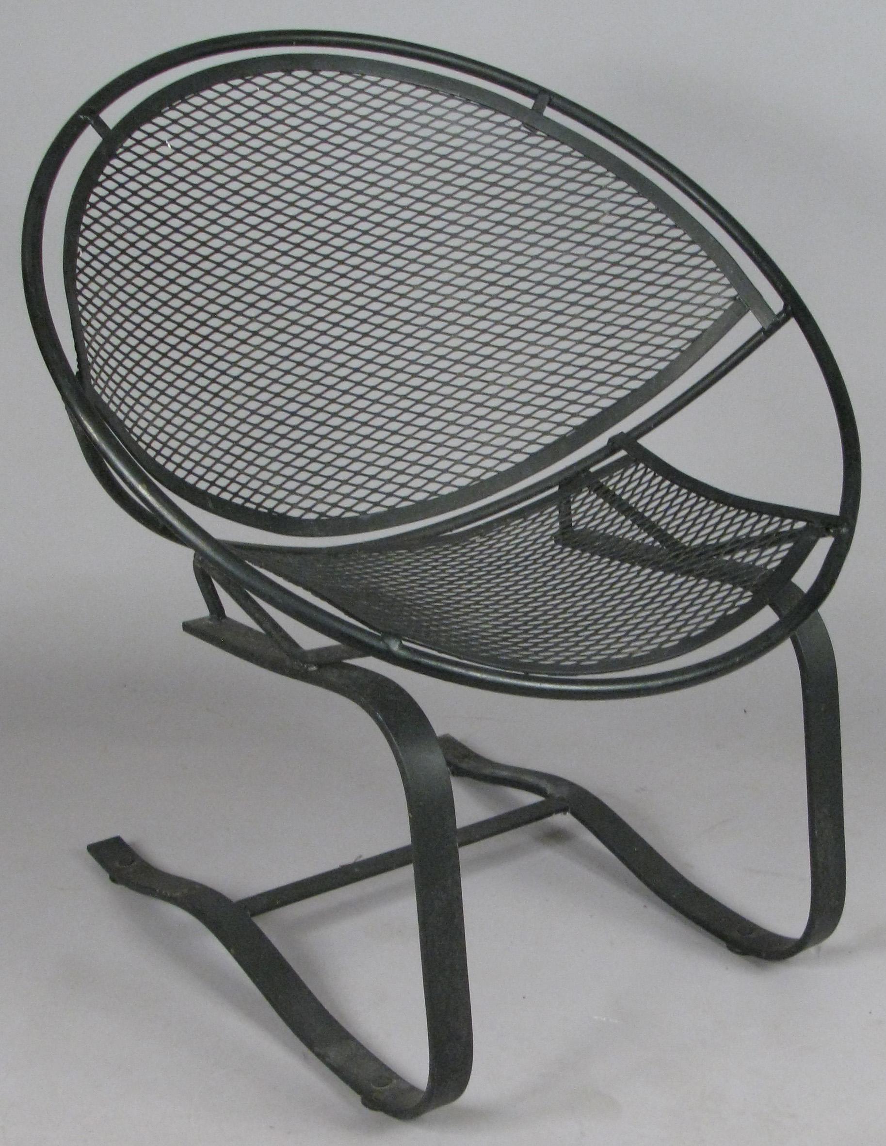 Pair of Wrought Iron Radar Lounge Chairs by Salterini, circa 1950 1