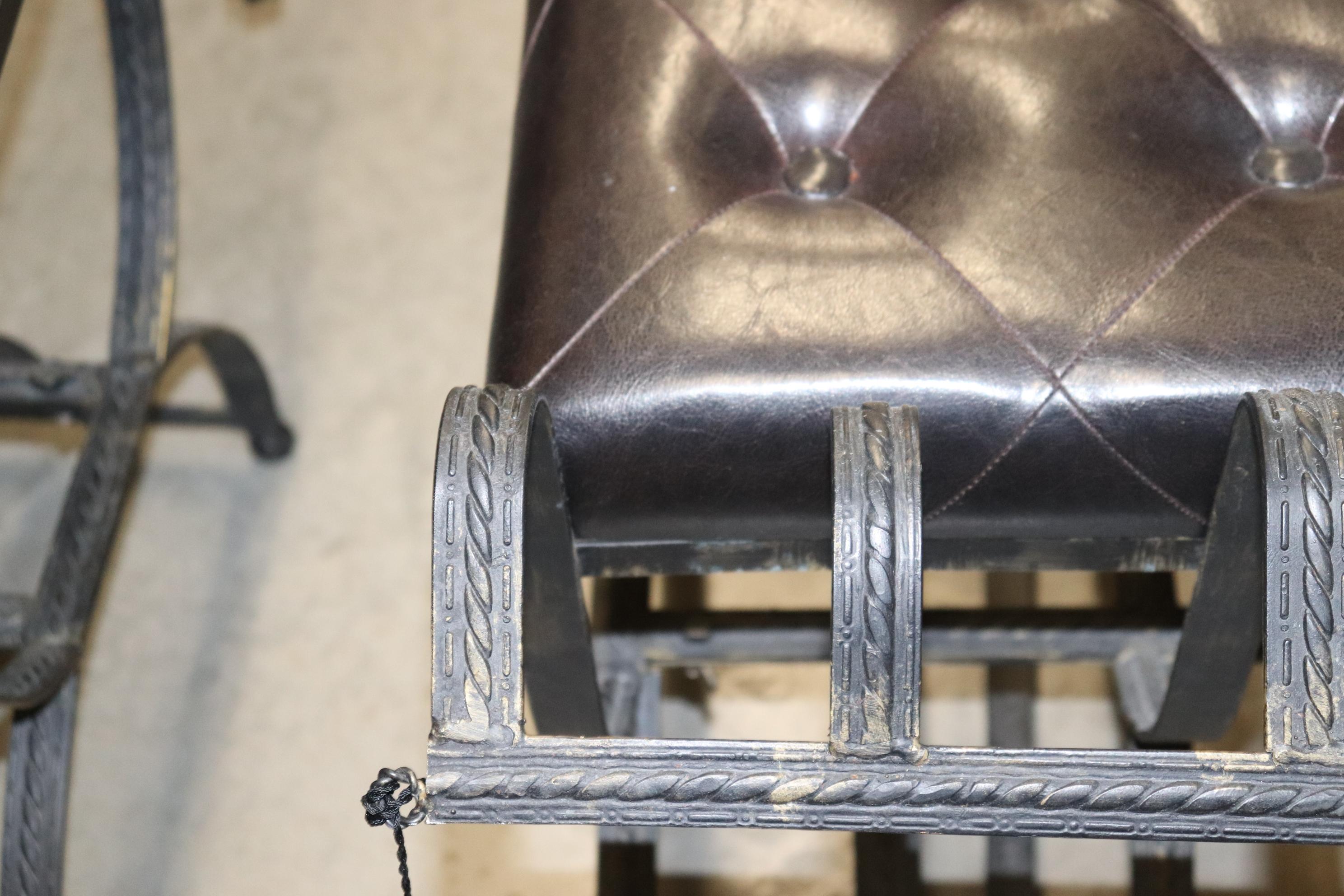 Mid-20th Century Pair of Wrought Iron Savonarolla Style Italian Ebonized Benches with Tassels