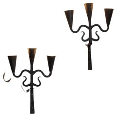Pair of Wrought Iron Sconces Brutalist Style Vintage