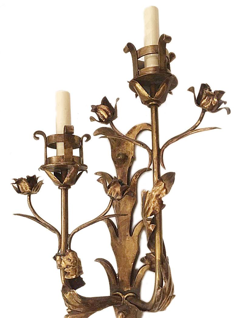 Italian Pair of Wrought Iron Sconces For Sale