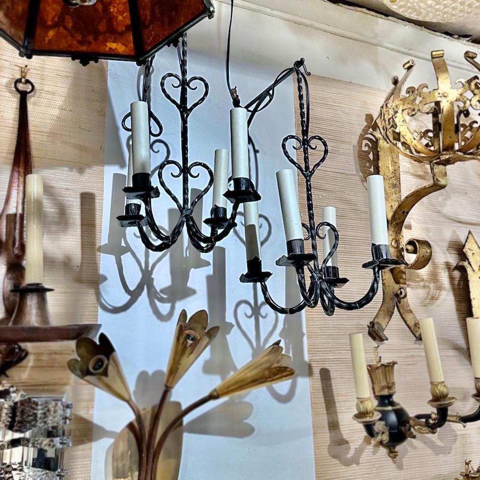Mid-20th Century Pair of Wrought Iron Sconces For Sale