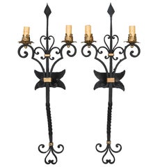 Vintage Pair of Wrought Iron Sconces