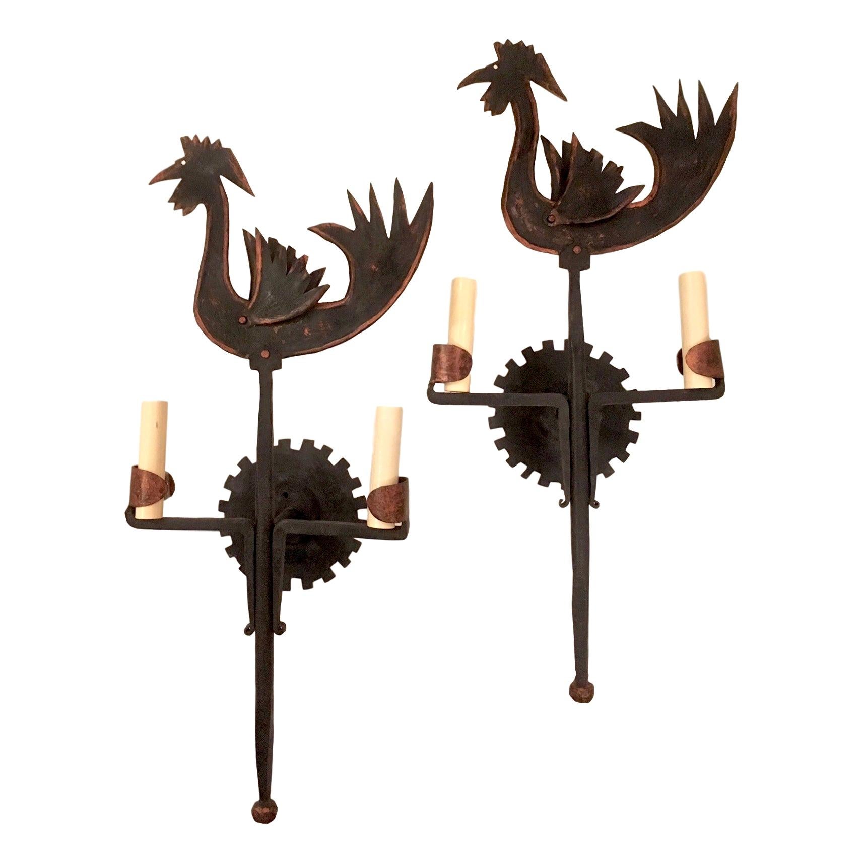 Pair of Large Wrought Iron Sconces