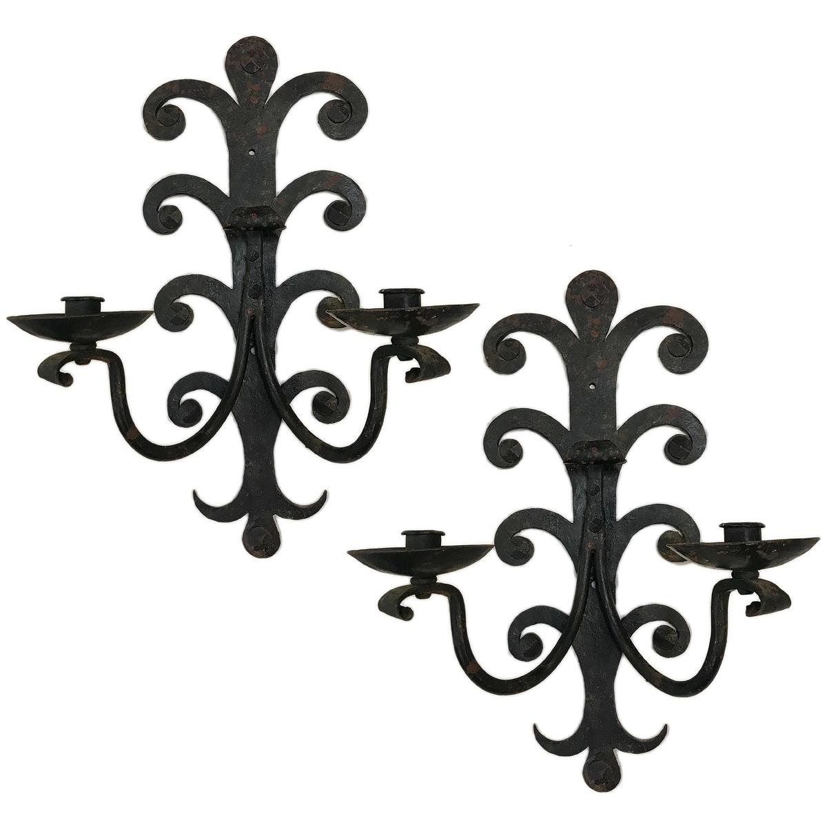 Antique Pair Of Wrought Iron Outdoor Sconces at 1stDibs