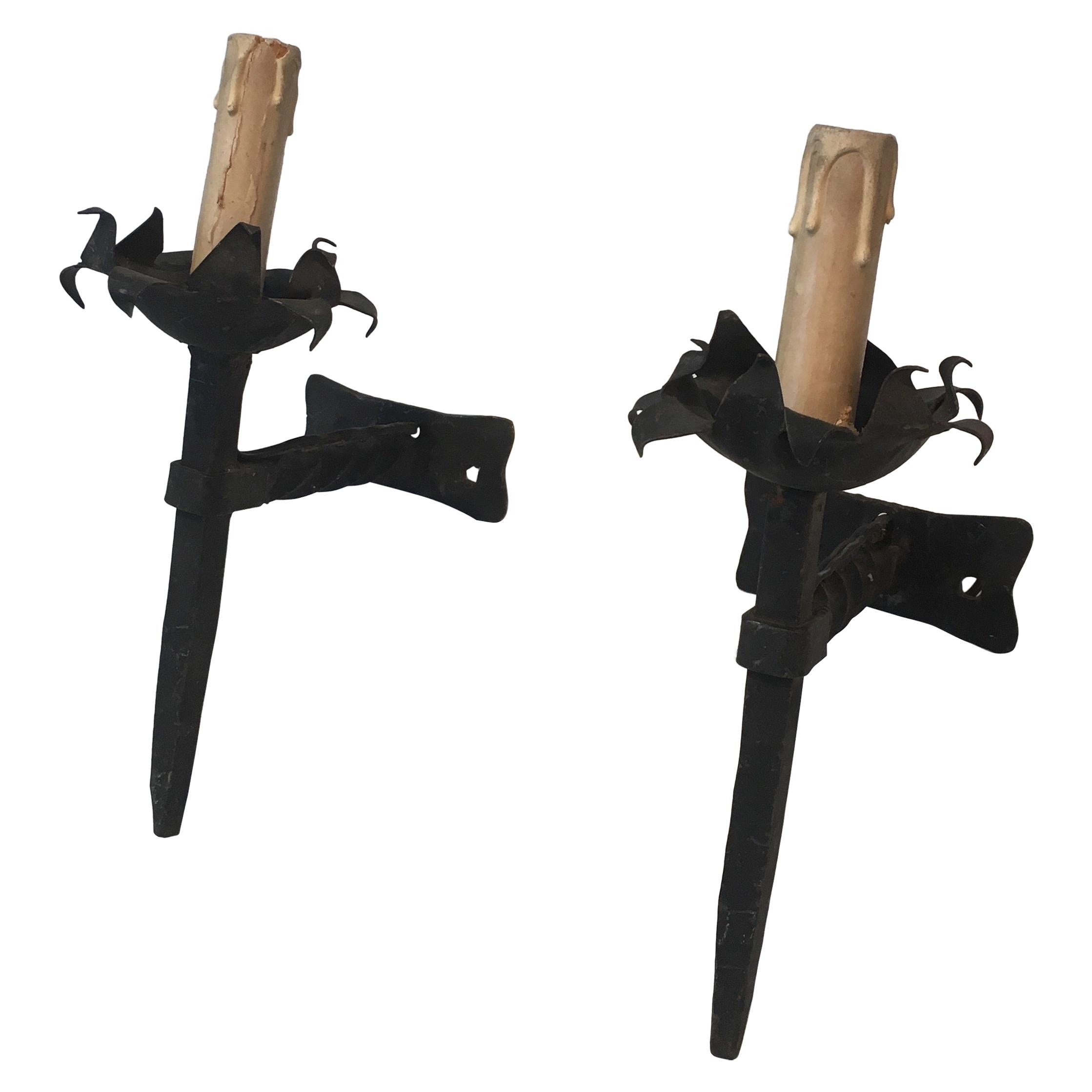 Pair of Wrought Iron Sconces, French, circa 1940