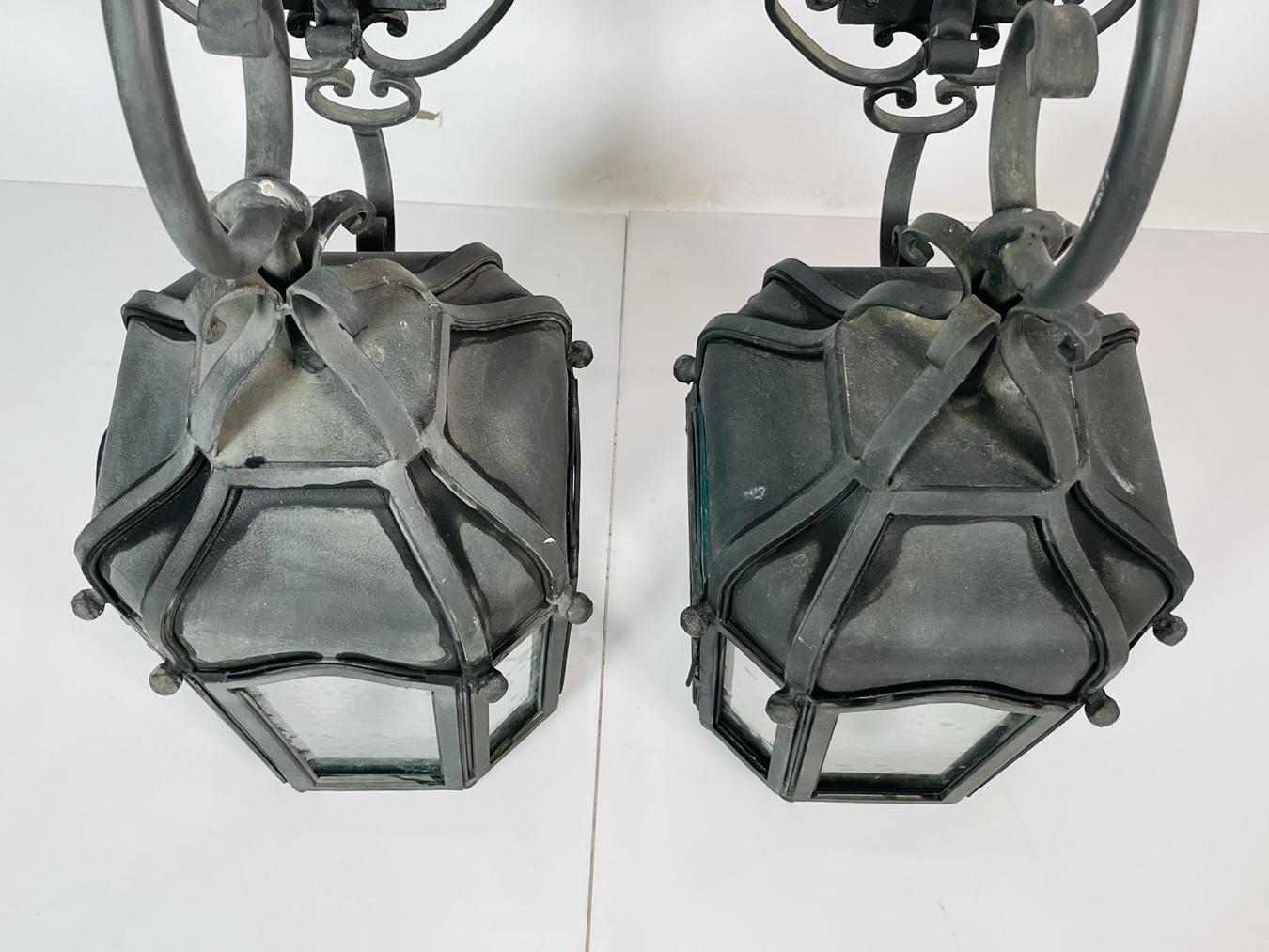 Glass Pair of Wrought Iron Sconces from the Sylvester Stallone Beverly Park Home For Sale