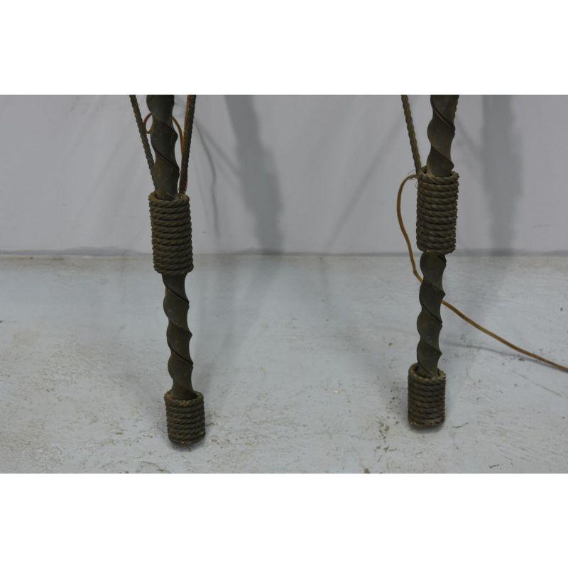 20th Century Pair of Wrought Iron Sconces in the Style of Poillerat For Sale
