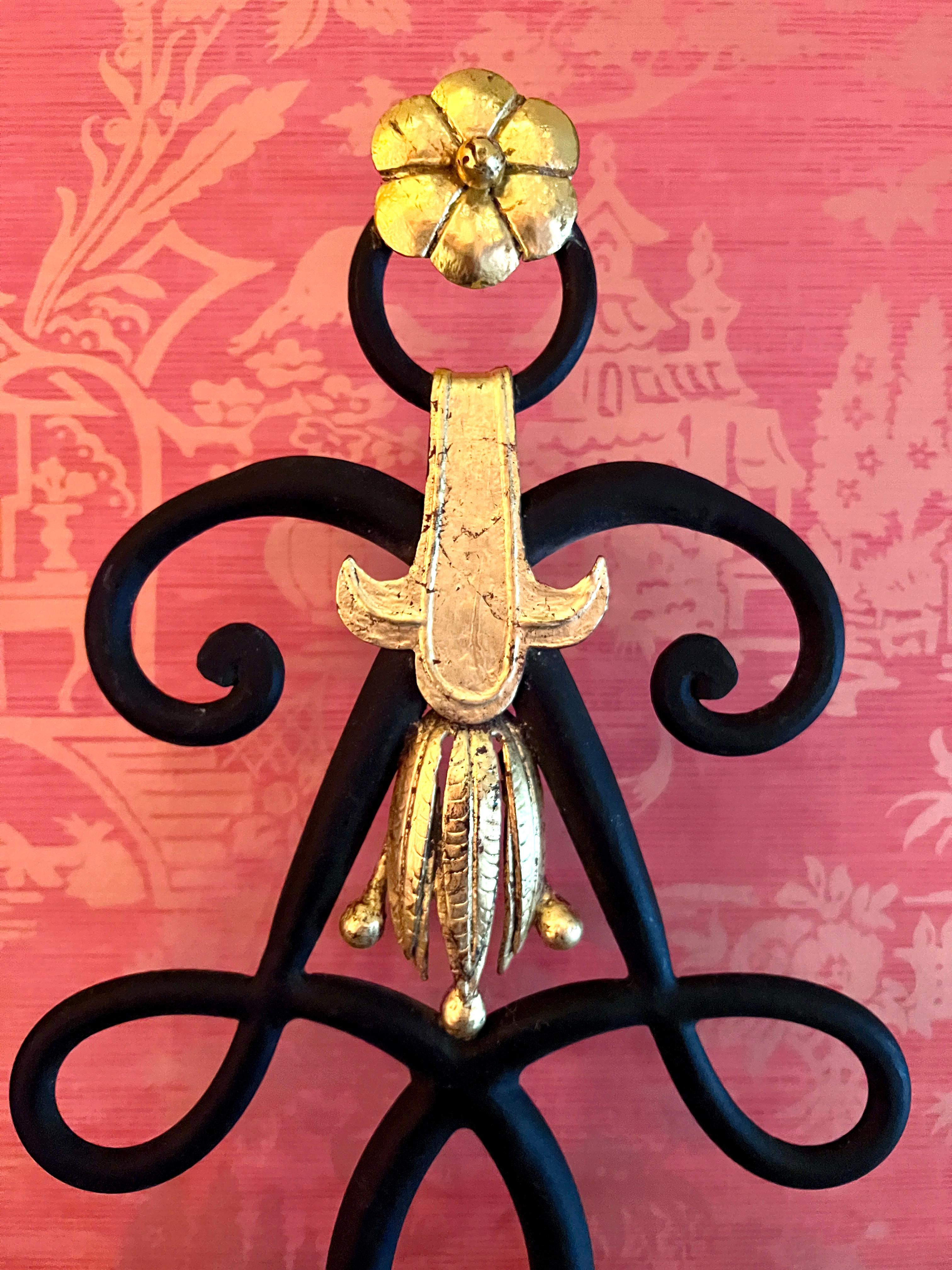 20th Century Pair of Wrought Iron Sconces with 24K Gold in the Style of Rene Drouet For Sale