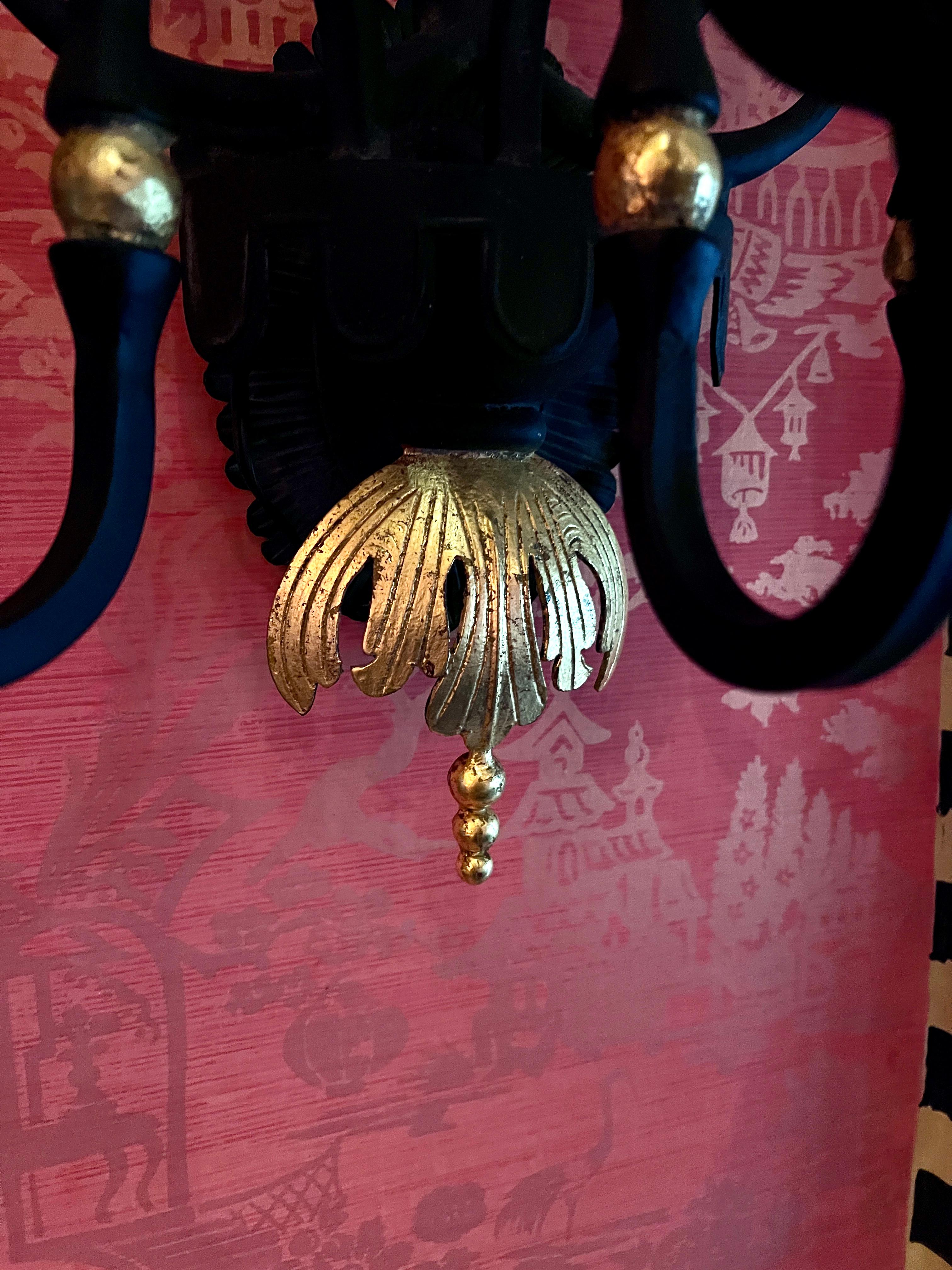 Pair of Wrought Iron Sconces with 24K Gold in the Style of Rene Drouet For Sale 1
