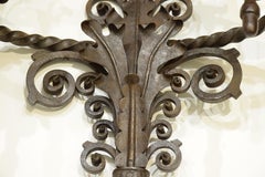 Pair of Wrought Iron Sconces with Double Candle Holders Black, Late 19th Century