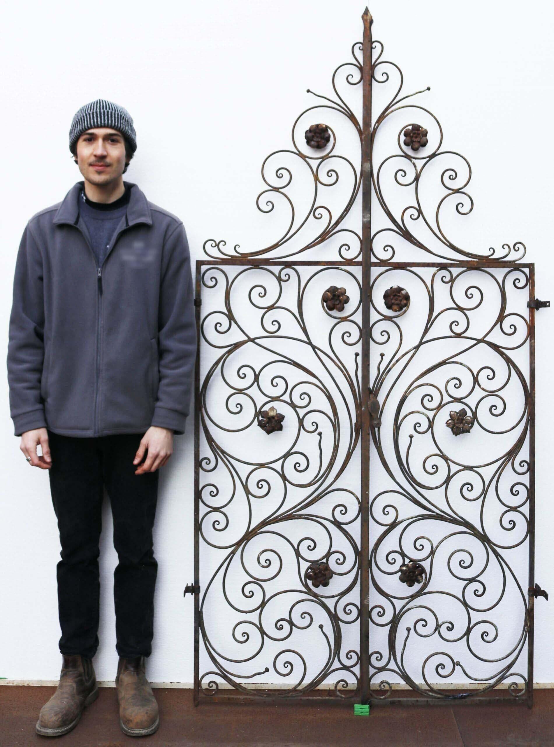 20th Century Pair of Wrought Iron Scroll Work Gates