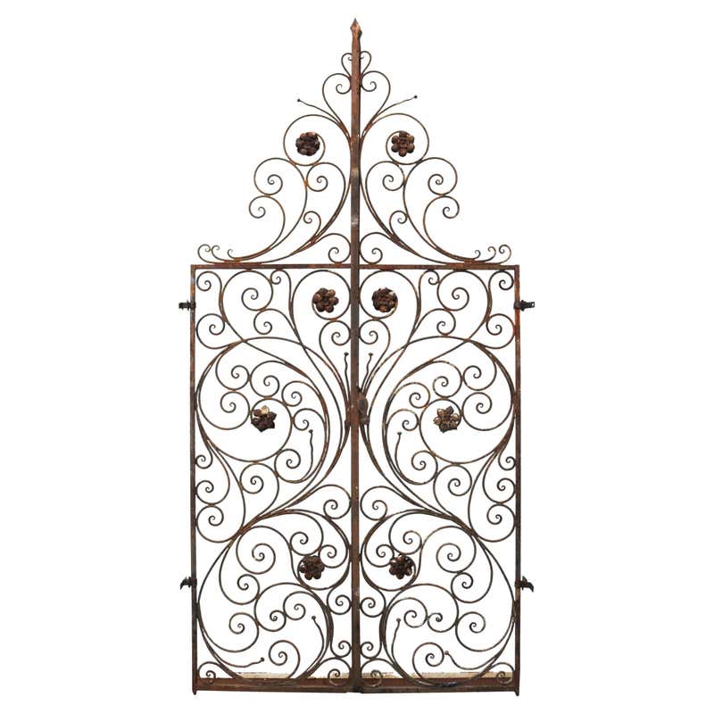 Pair of Wrought Iron Scroll Work Gates at 1stDibs
