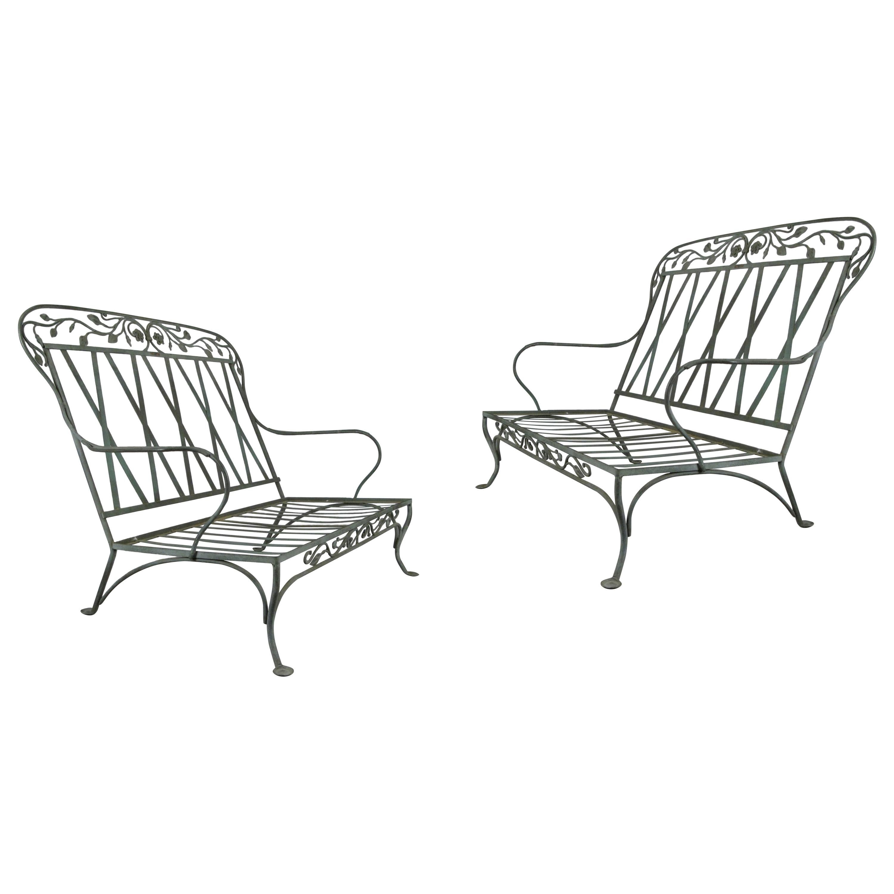 Pair of Wrought Iron Settees by Salterini, circa 1950