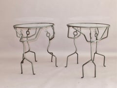 Paire de tables d'appoint en fer forgé figurines de dames dansantes    Andre Dubreuil 