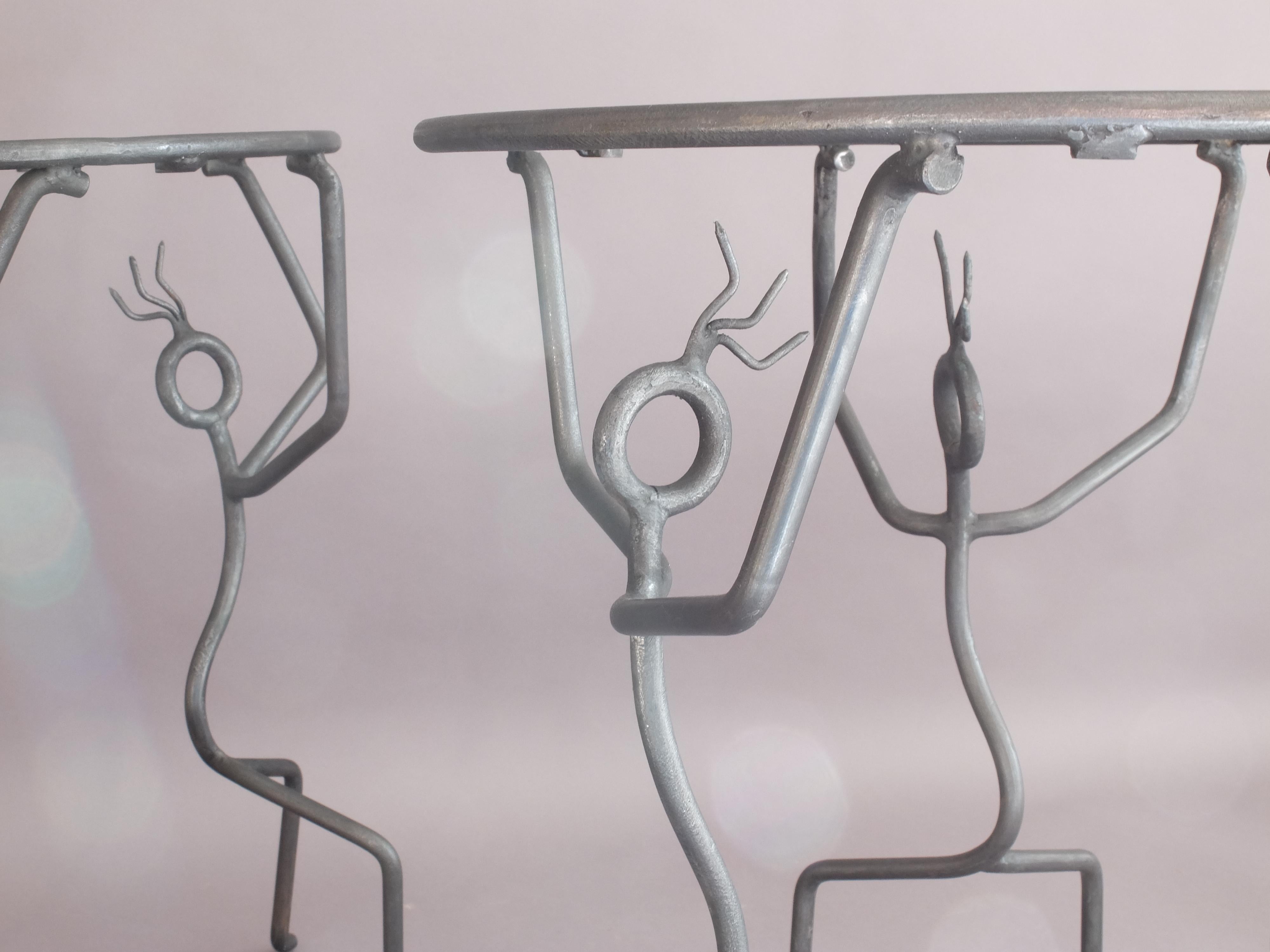 European Pair of wrought iron side table dancing ladies figure    Andre Dubreuil 
